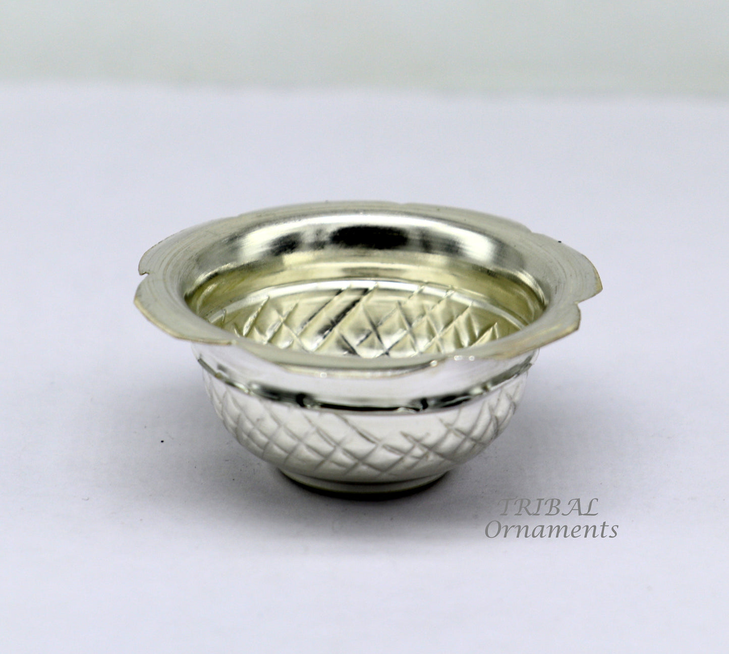 999 fine silver handmade design holy prasadam bowl or silver utensils for temple serving to god, best gifting article to your idols su972 - TRIBAL ORNAMENTS