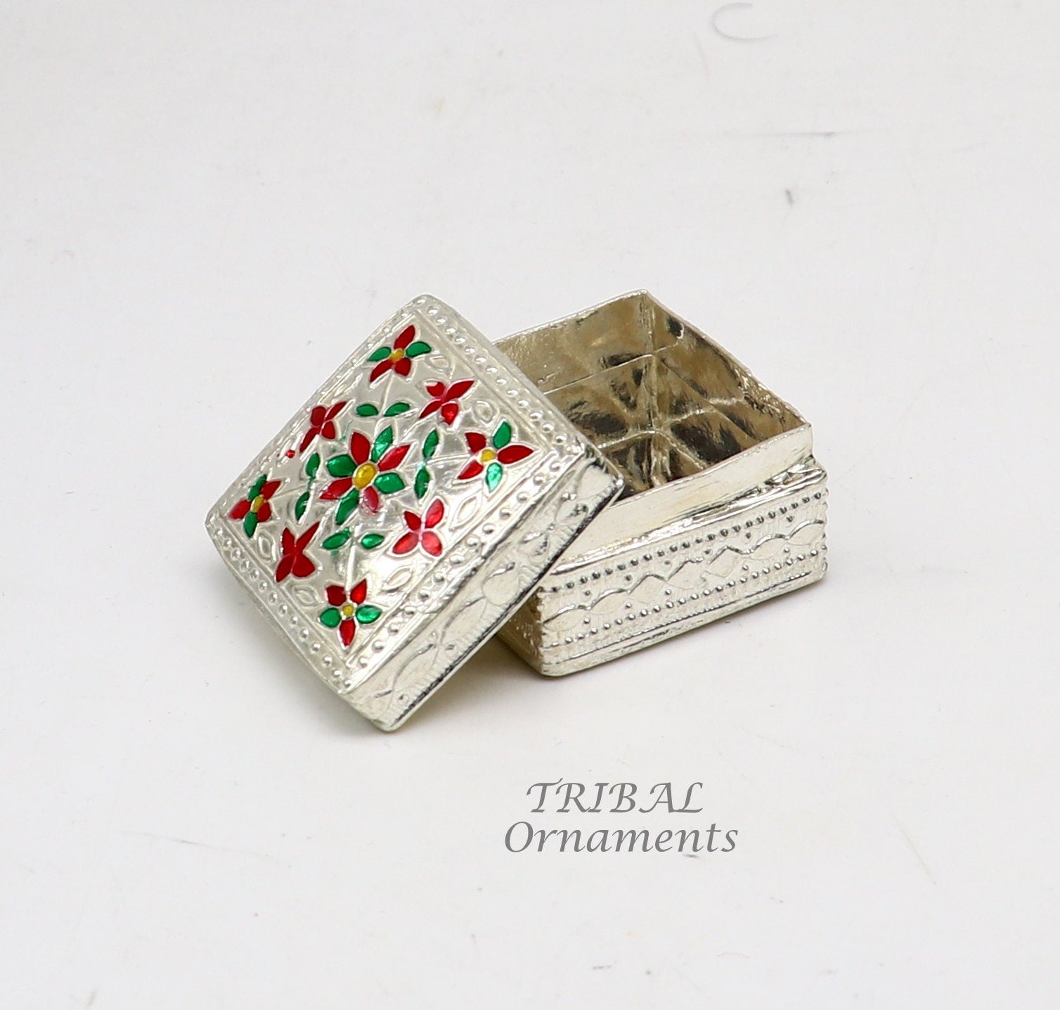 925 sterling silver trinket box, kajal box/casket box bridal square shape box collection, container box, eyeliner box gifting art stb724 - TRIBAL ORNAMENTS