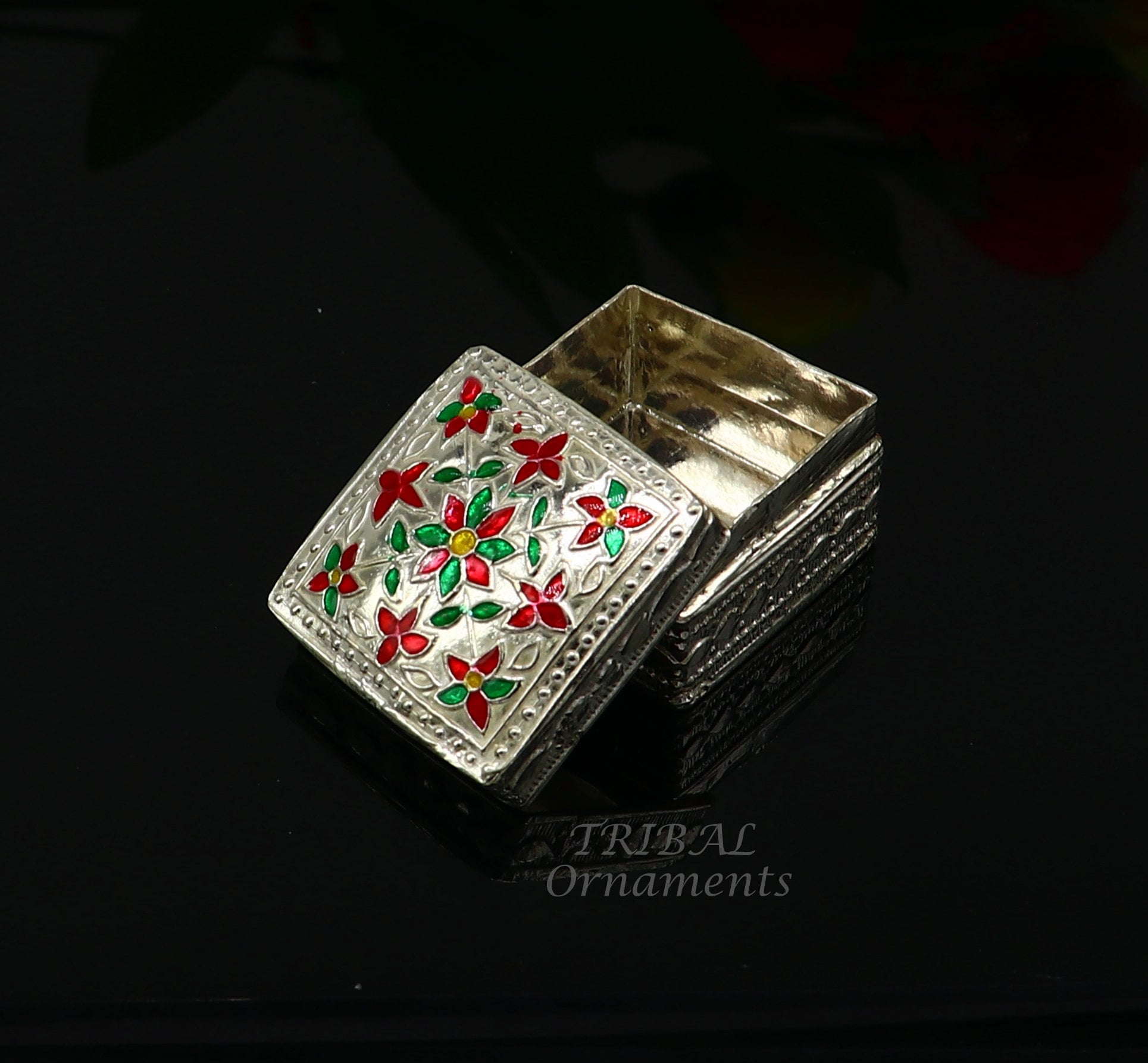 925 sterling silver trinket box, kajal box/casket box bridal square shape box collection, container box, eyeliner box gifting art stb724 - TRIBAL ORNAMENTS