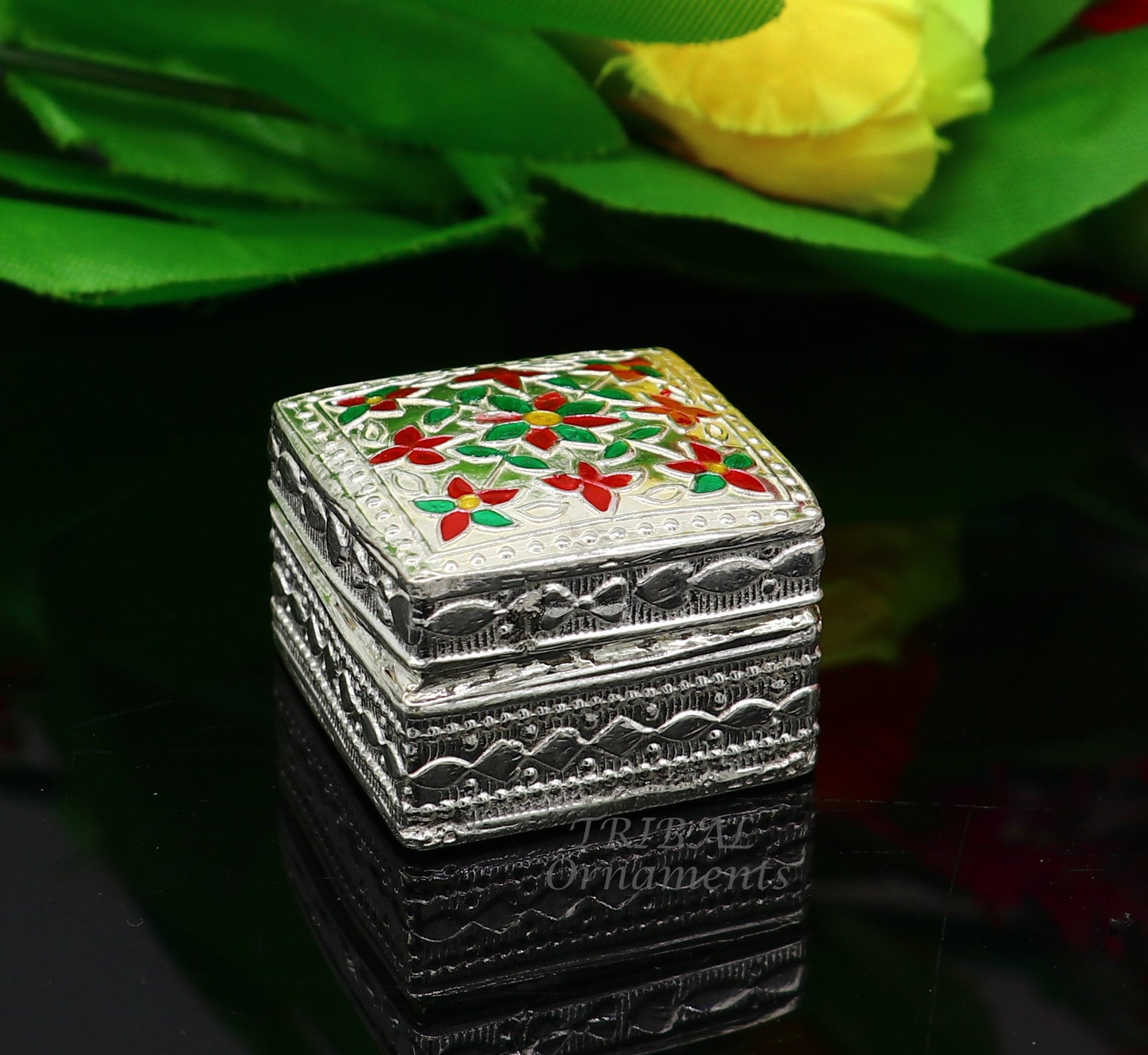 925 sterling silver trinket box, kajal box/casket box bridal square shape box collection, container box, eyeliner box gifting art stb724 - TRIBAL ORNAMENTS