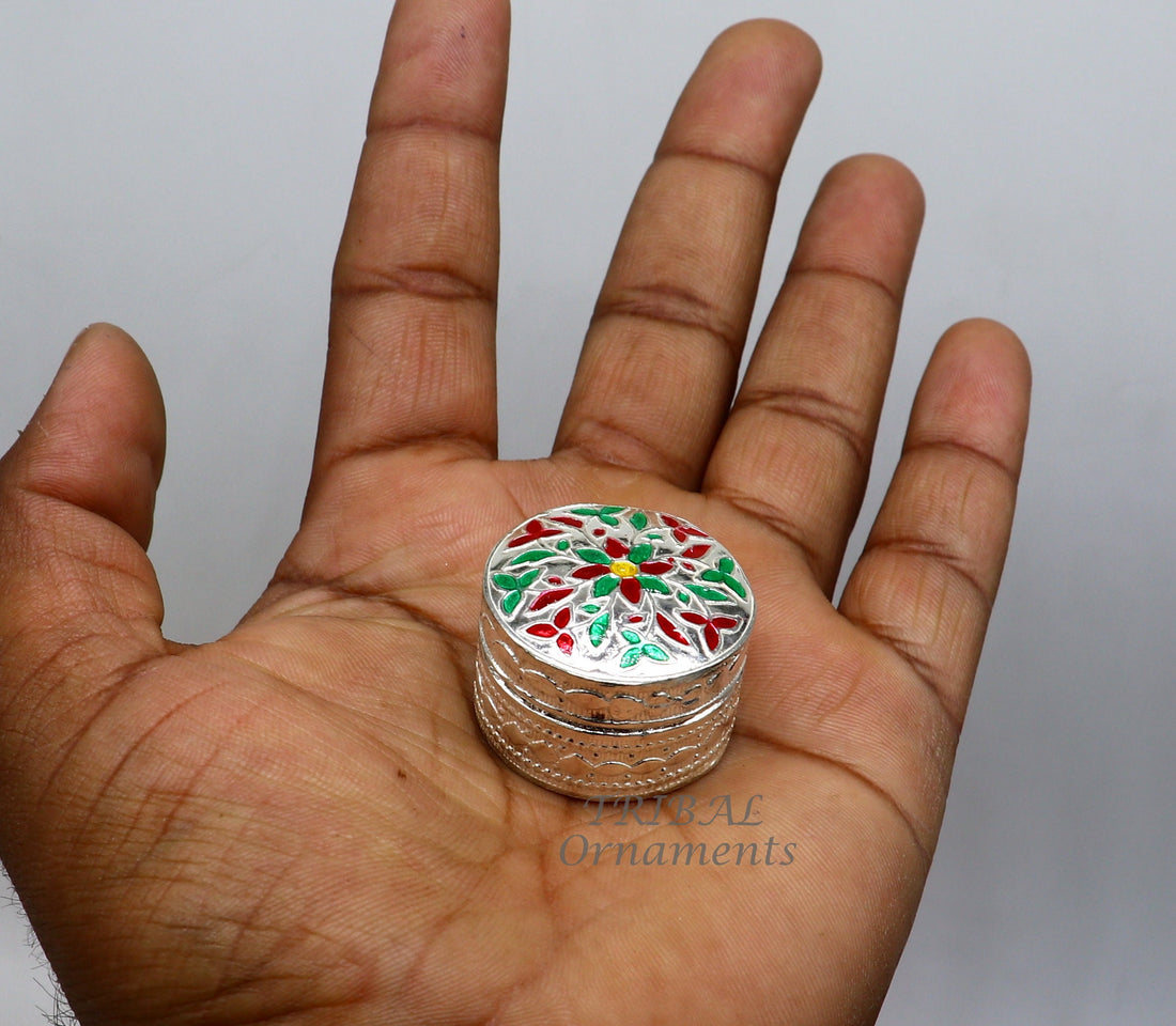 925 sterling silver trinket box, kajal box/casket box round eye liner surma box collection, container box, eyeliner box gifting art stb725 - TRIBAL ORNAMENTS