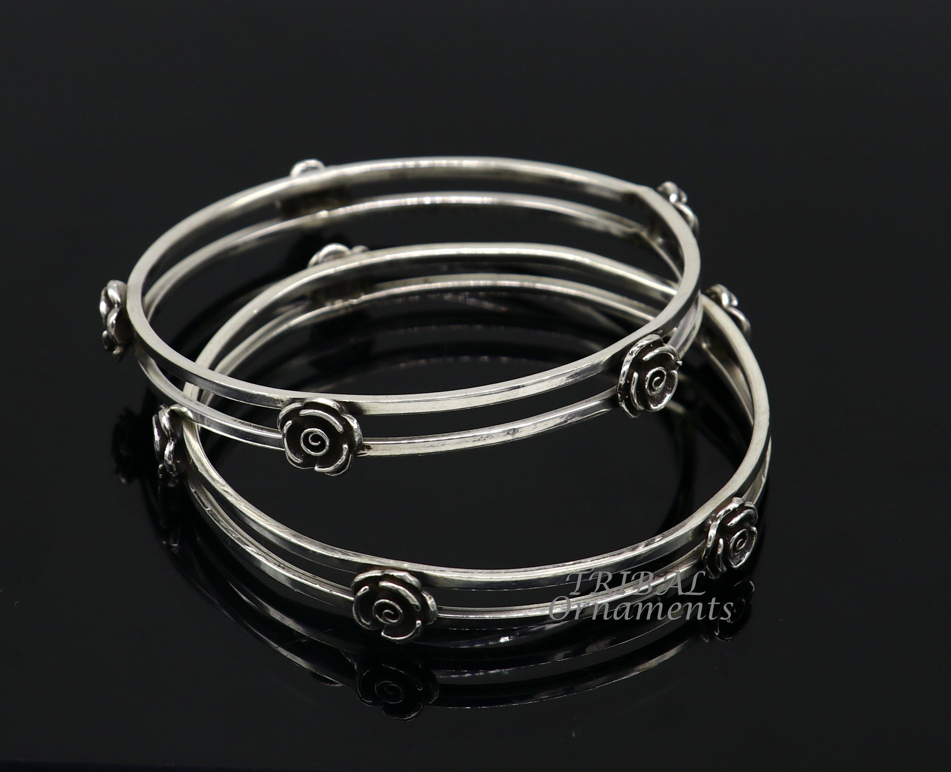925 sterling silver flower design unique flower style handmade bangle bracelet, best brides collection wedding jewelry from india nba344 - TRIBAL ORNAMENTS