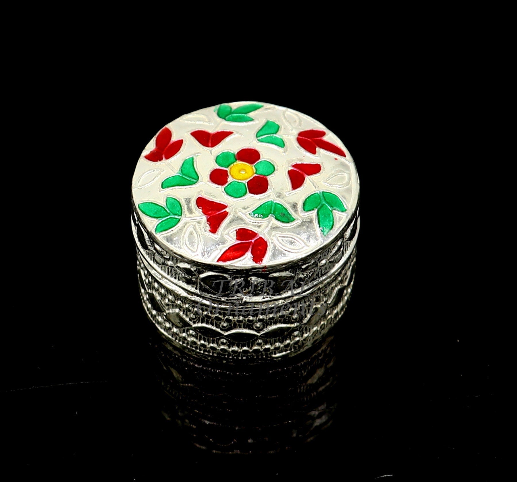 925 sterling silver trinket box, kajal box/casket box round eye liner surma box collection, container box, eyeliner box gifting art stb726 - TRIBAL ORNAMENTS