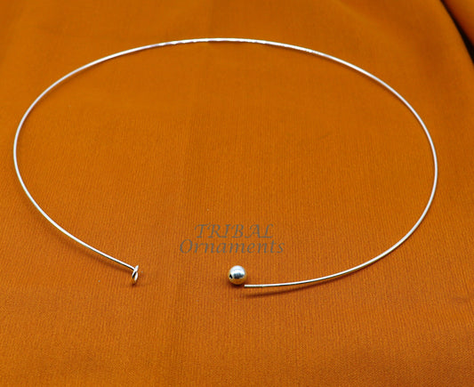 1mm round plain design 925 sterling silver handmade neck band or neck ring for all types of pendant, best ethnic choker from india set521 - TRIBAL ORNAMENTS