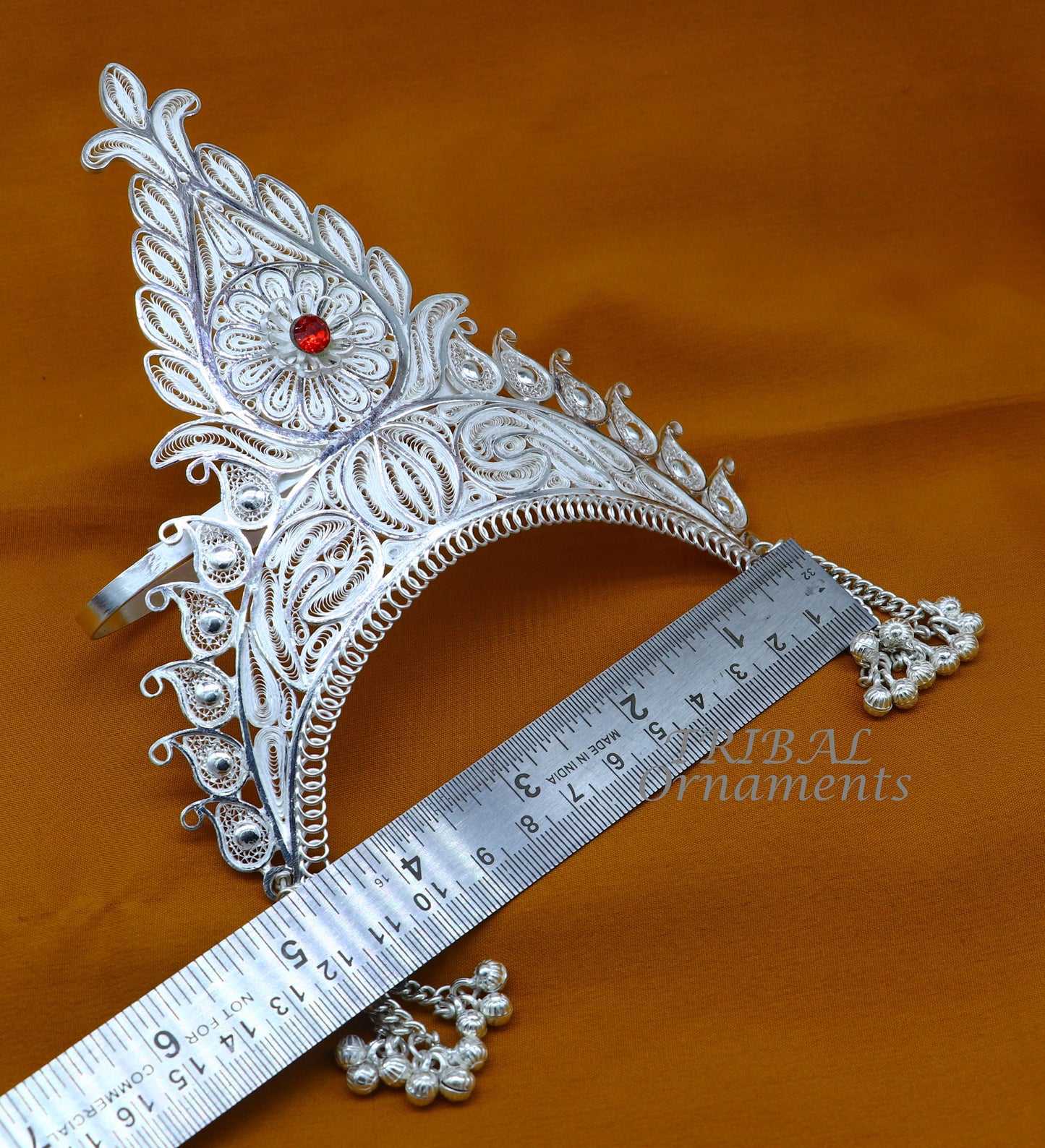 925 sterling silver vintage design handmade mukut (crown), amazing stylish work design silver god crown home temple god article art su973 - TRIBAL ORNAMENTS