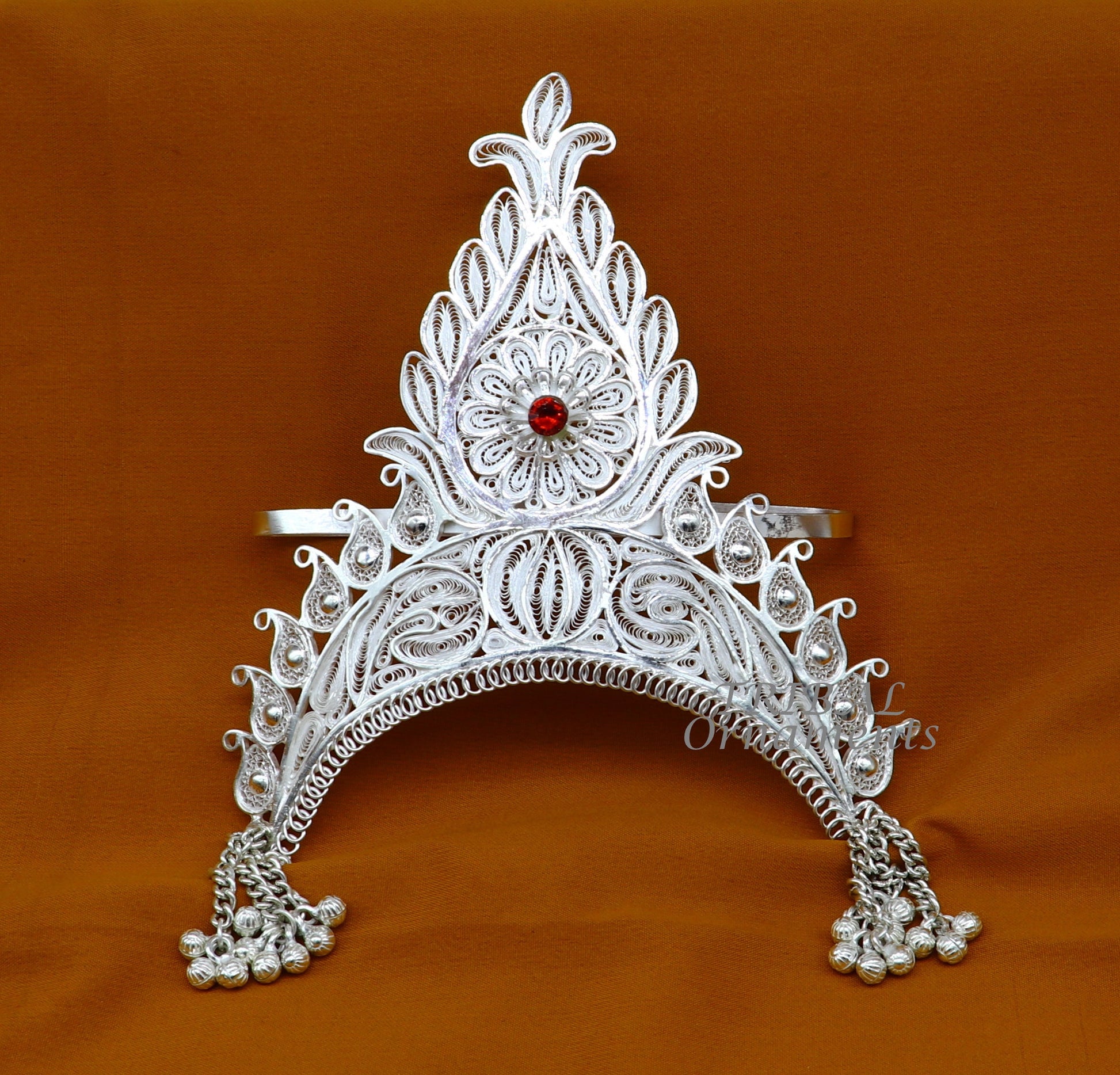 925 sterling silver vintage design handmade mukut (crown), amazing stylish work design silver god crown home temple god article art su973 - TRIBAL ORNAMENTS