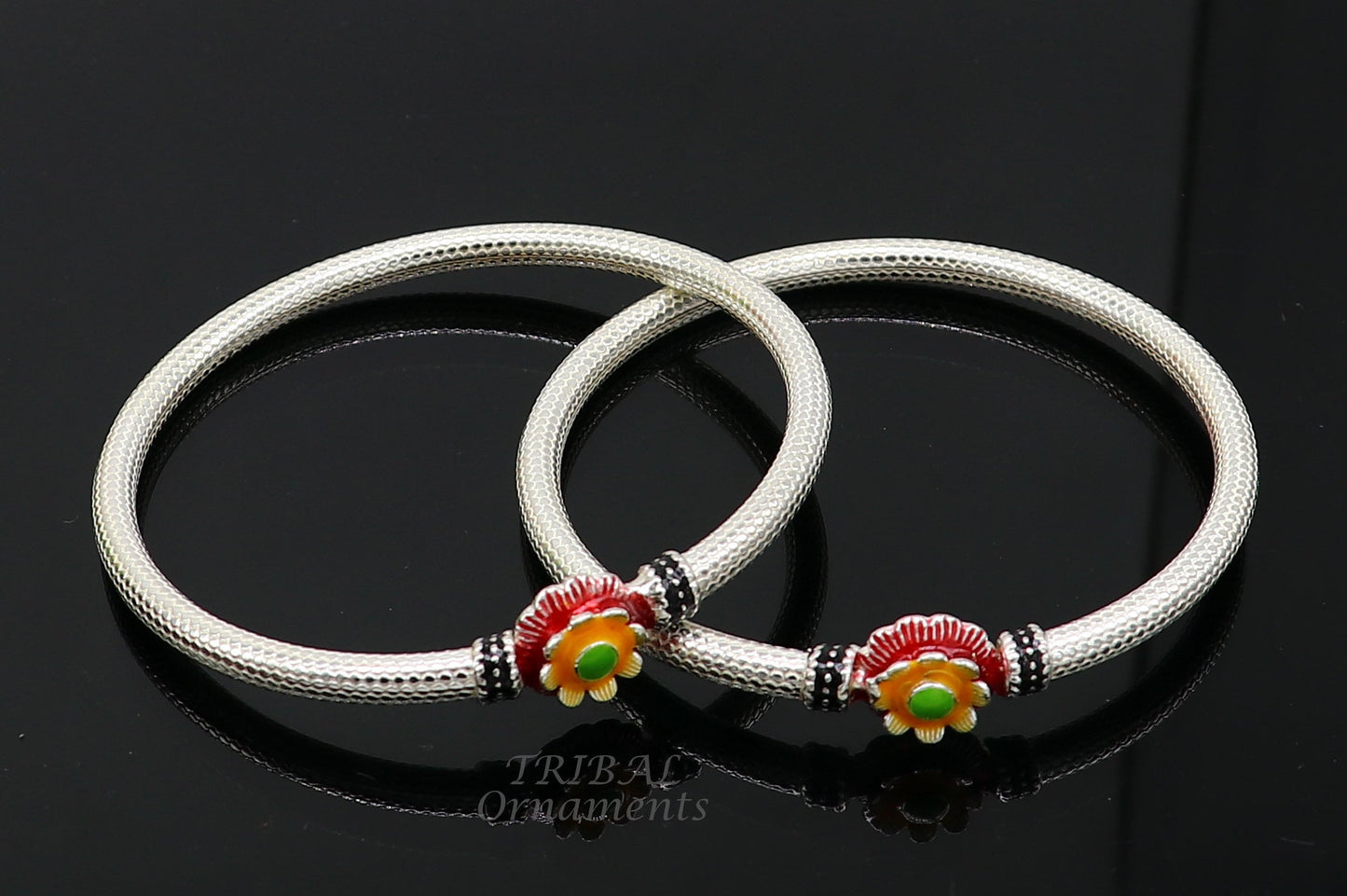 Exclusive flower design handmade Sterling silver bangle bracelet, amazing ethic stylish bangle bracelet kada pair from india nba348 - TRIBAL ORNAMENTS