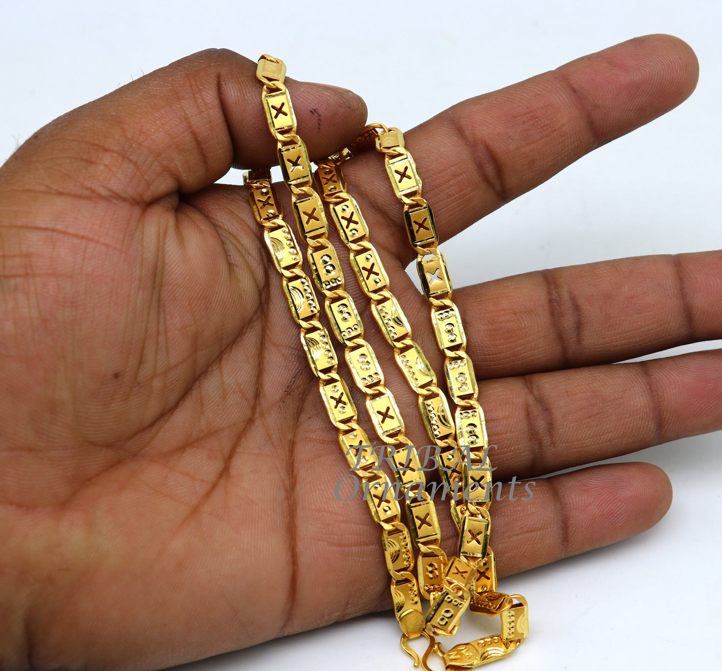 22kt yellow gold royal nawabi baht chain, bar chain, fabulous customized men's chain, men's personalized gifting chain necklace india ch573 - TRIBAL ORNAMENTS