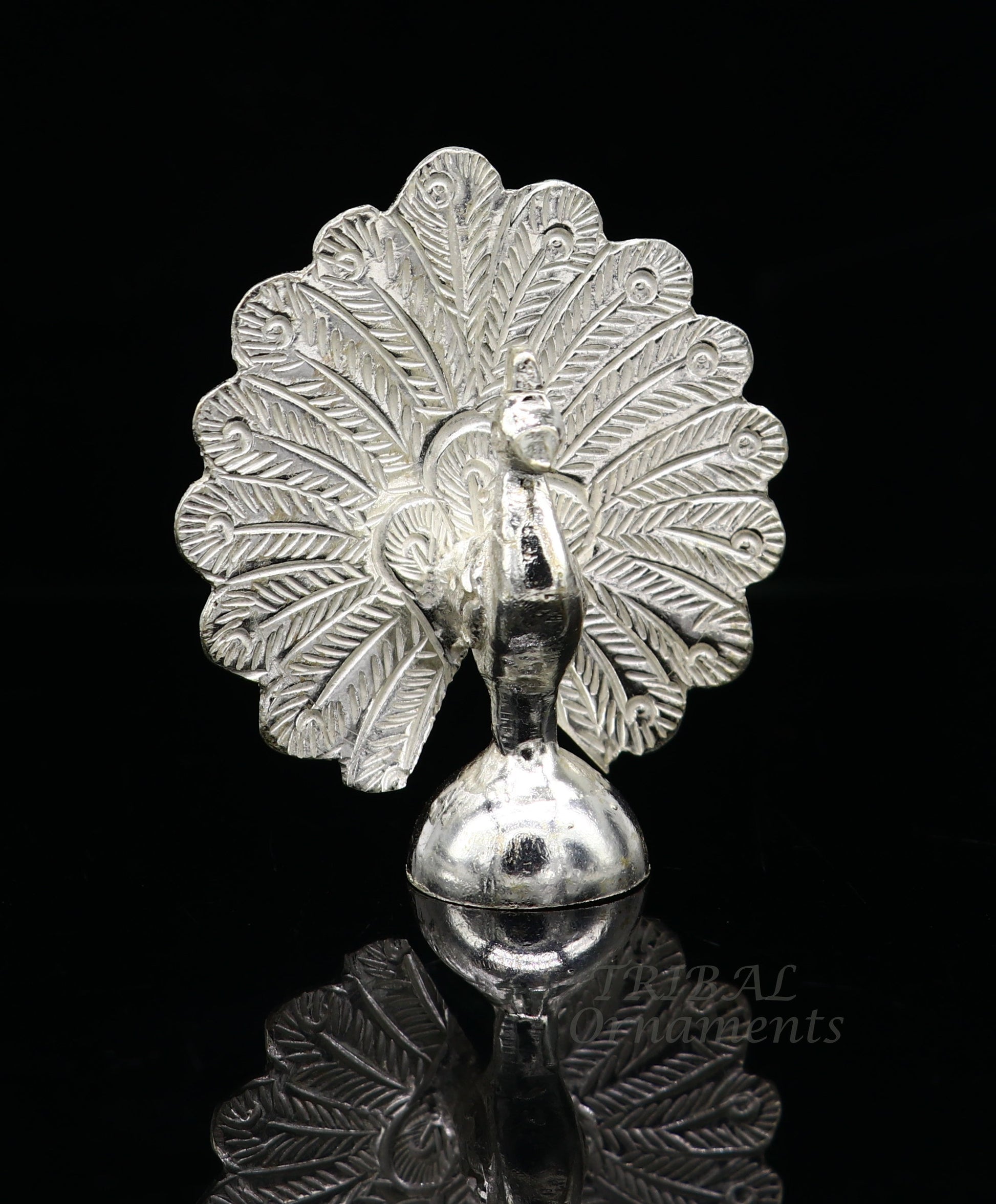 925 sterling silver handmade elegant amazing dancing peacock statue, silver article, silver figurine, silver puja article su978 - TRIBAL ORNAMENTS