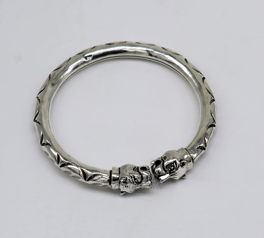 925 sterling silver fabulous lion face stylish attractive kada bangle bracelet pretty work attractive tribal belly dance jewelry nsk616 - TRIBAL ORNAMENTS