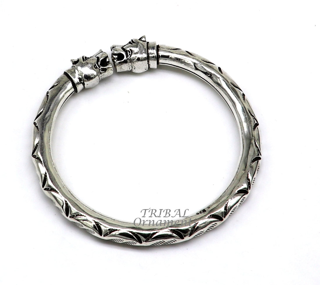 925 sterling silver fabulous lion face stylish attractive kada bangle bracelet pretty work attractive tribal belly dance jewelry nsk616 - TRIBAL ORNAMENTS