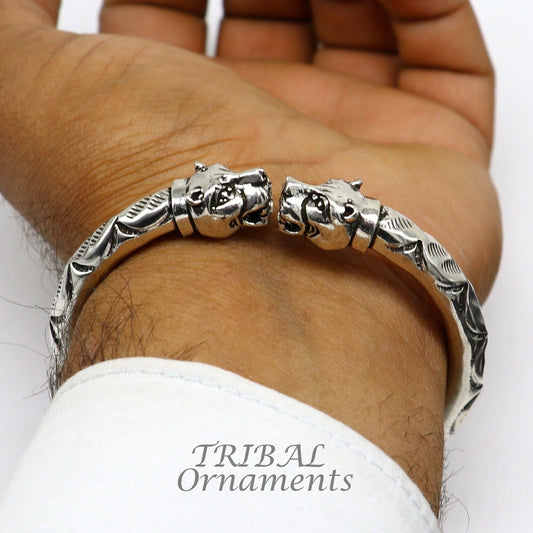 925 sterling silver fabulous lion face stylish attractive kada bangle bracelet pretty work attractive tribal belly dance jewelry nsk616 - TRIBAL ORNAMENTS