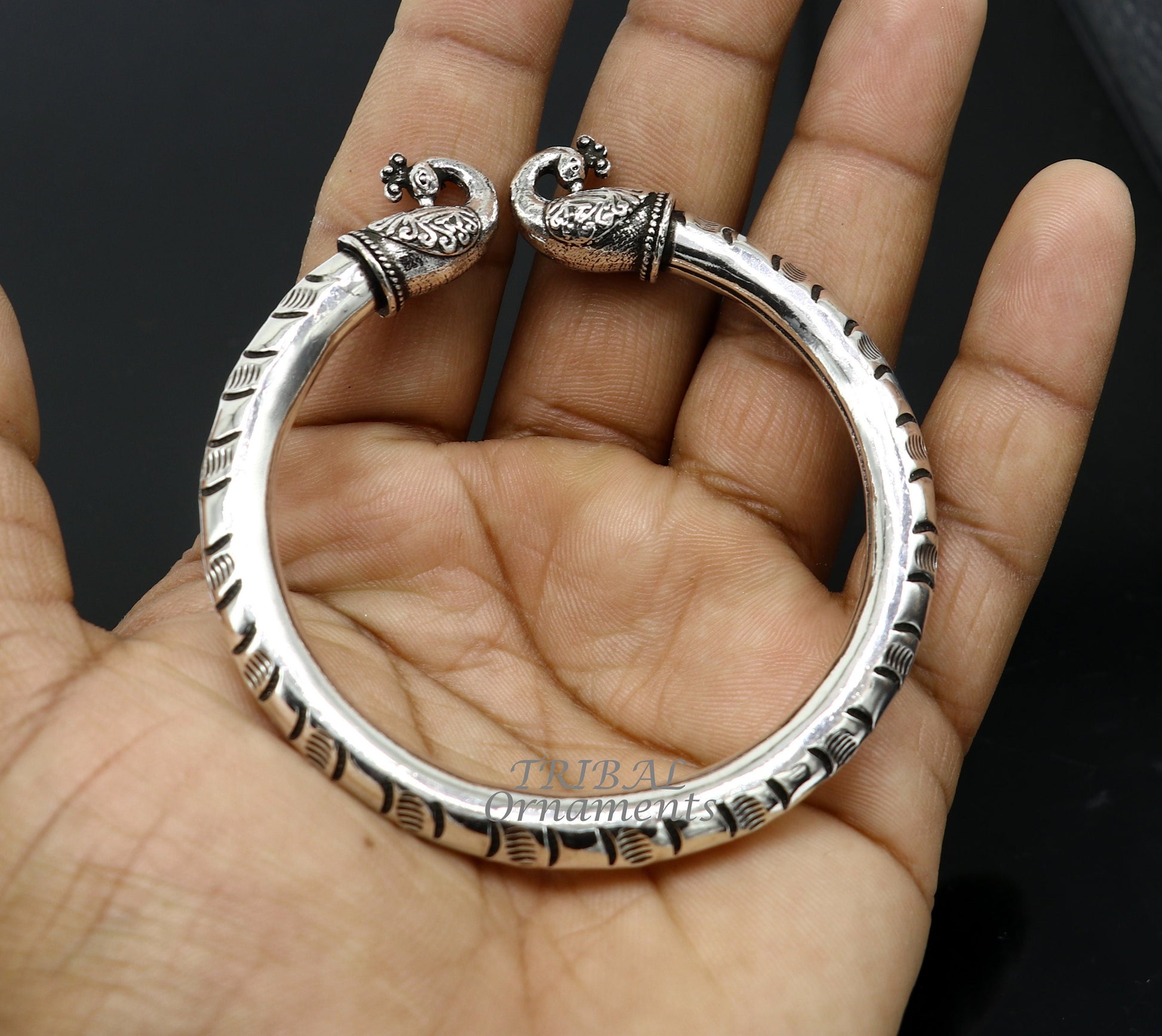 925 sterling silver handmade gorgeous vintage peacock design bangle bracelet kada, unisex customized personalized hip-hop jewelry nsk618 - TRIBAL ORNAMENTS