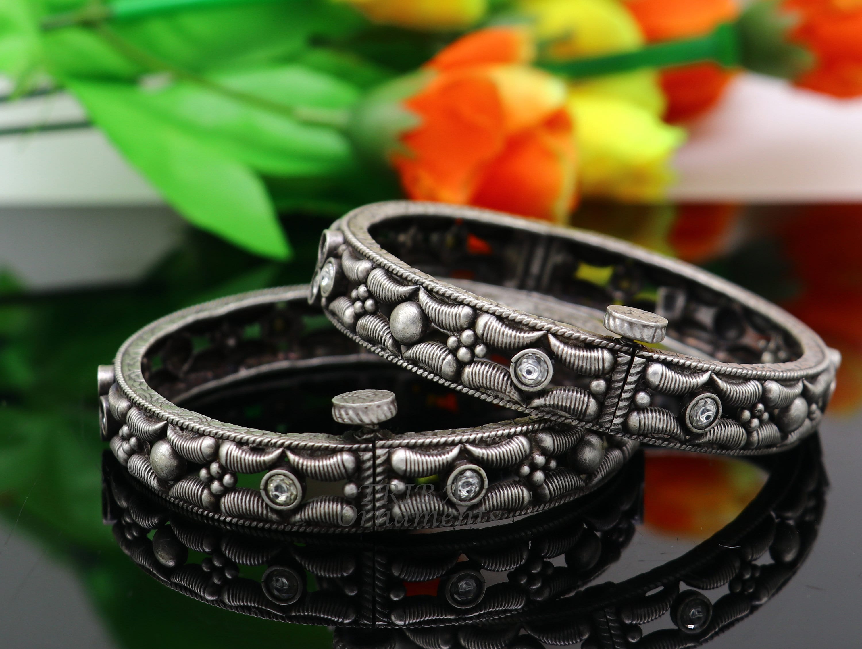 925 sterling silver handmade Indian vintage design bangle bracelet kada  stunning stylish tribal brides jewelry gifting ethnic bangles ba121   TRIBAL ORNAMENTS