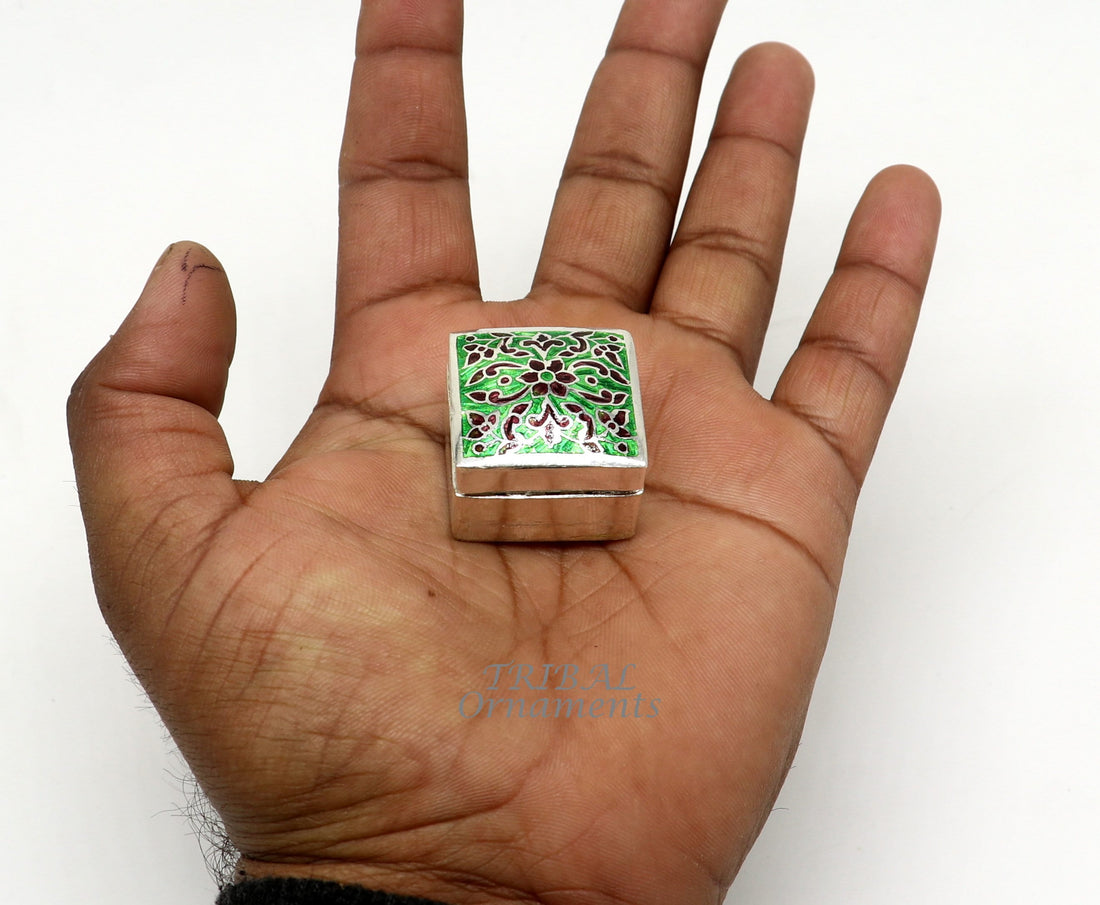 925 sterling silver trinket box, kajal box/casket box bridal square shape box collection, container box, eyeliner box gifting art stb731 - TRIBAL ORNAMENTS