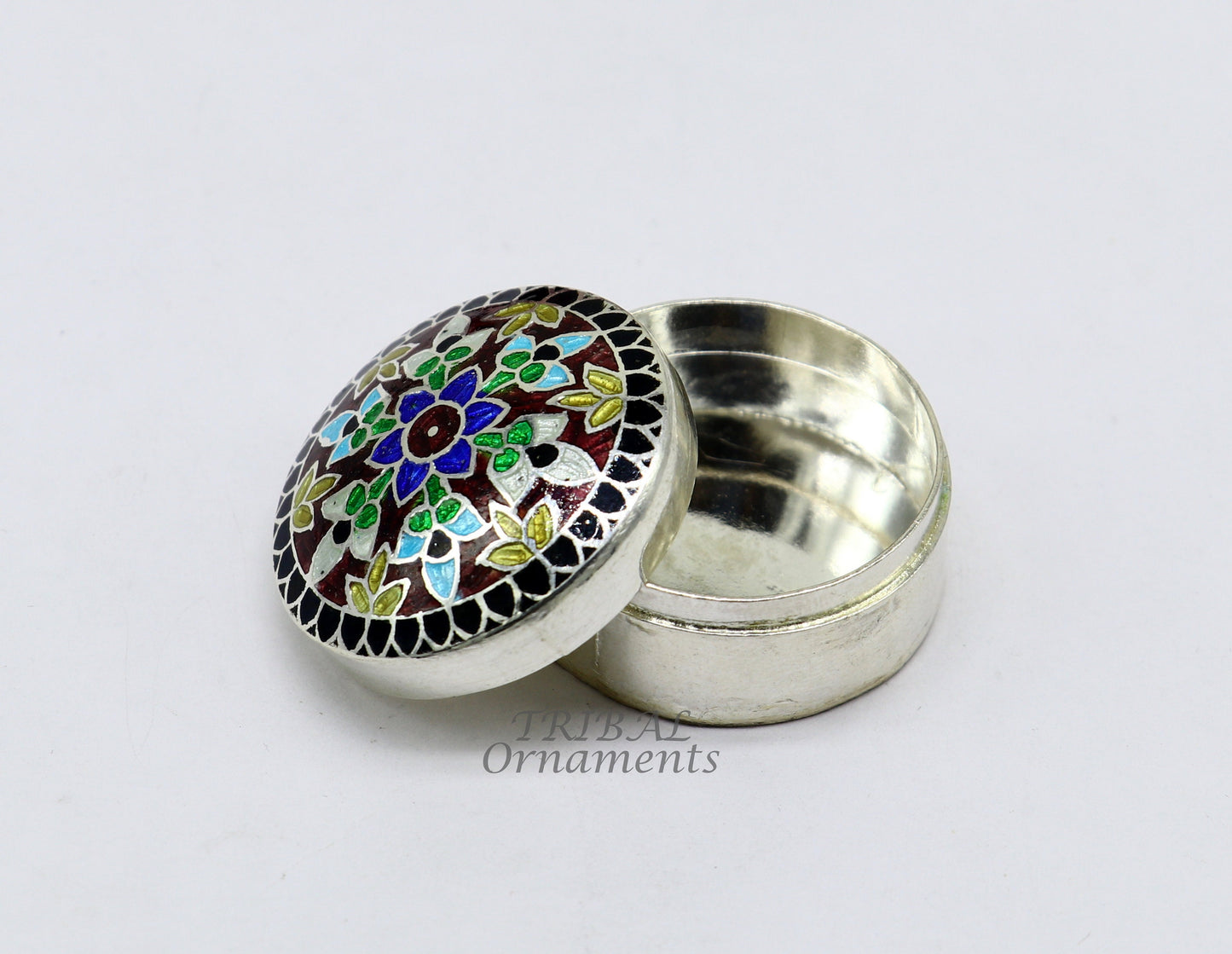 925 sterling silver trinket box, kajal box/casket box, round shape box brides accessories container box, eyeliner box gifting art stb735 - TRIBAL ORNAMENTS