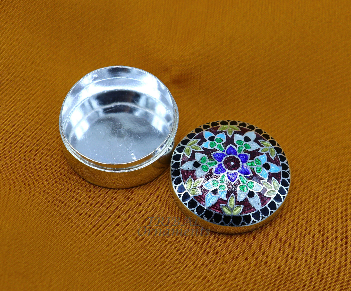 925 sterling silver trinket box, kajal box/casket box, round shape box brides accessories container box, eyeliner box gifting art stb735 - TRIBAL ORNAMENTS