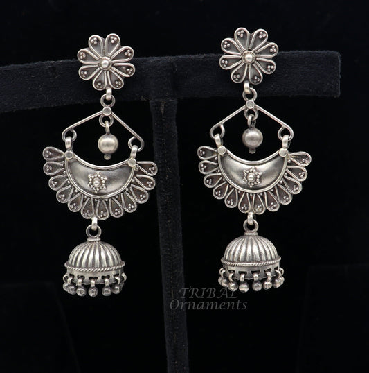 Cultural silver earrings, fashionable and versatile floral silver dangles jhumka, intricate ethnic pattern made by 925 sterling silver s1110 - TRIBAL ORNAMENTS