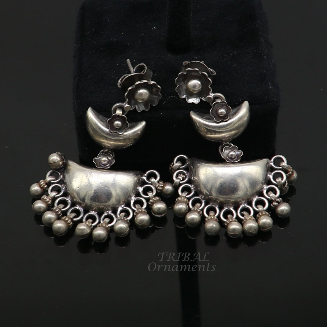 Cultural silver earrings, fashionable and versatile floral silver 3 steps drop dangles ethnic pattern made by 925 sterling silver s1114 - TRIBAL ORNAMENTS