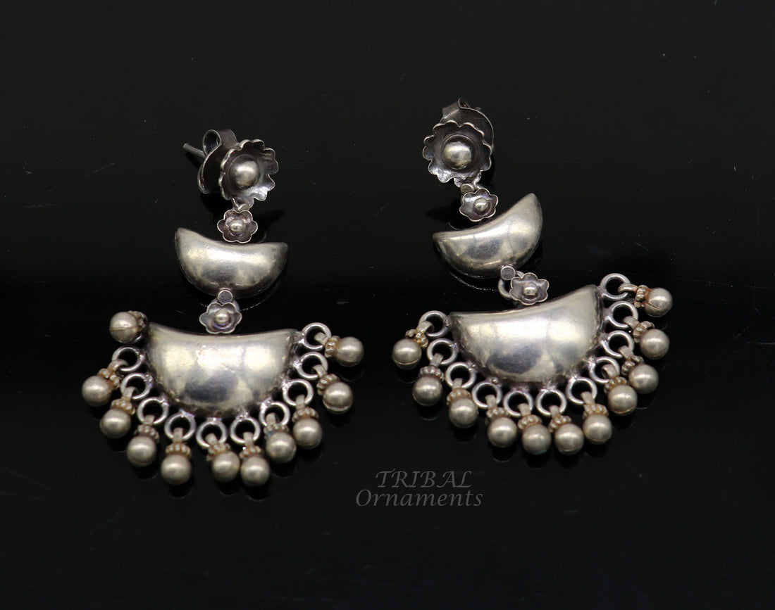 Cultural silver earrings, fashionable and versatile floral silver 3 steps drop dangles ethnic pattern made by 925 sterling silver s1114 - TRIBAL ORNAMENTS