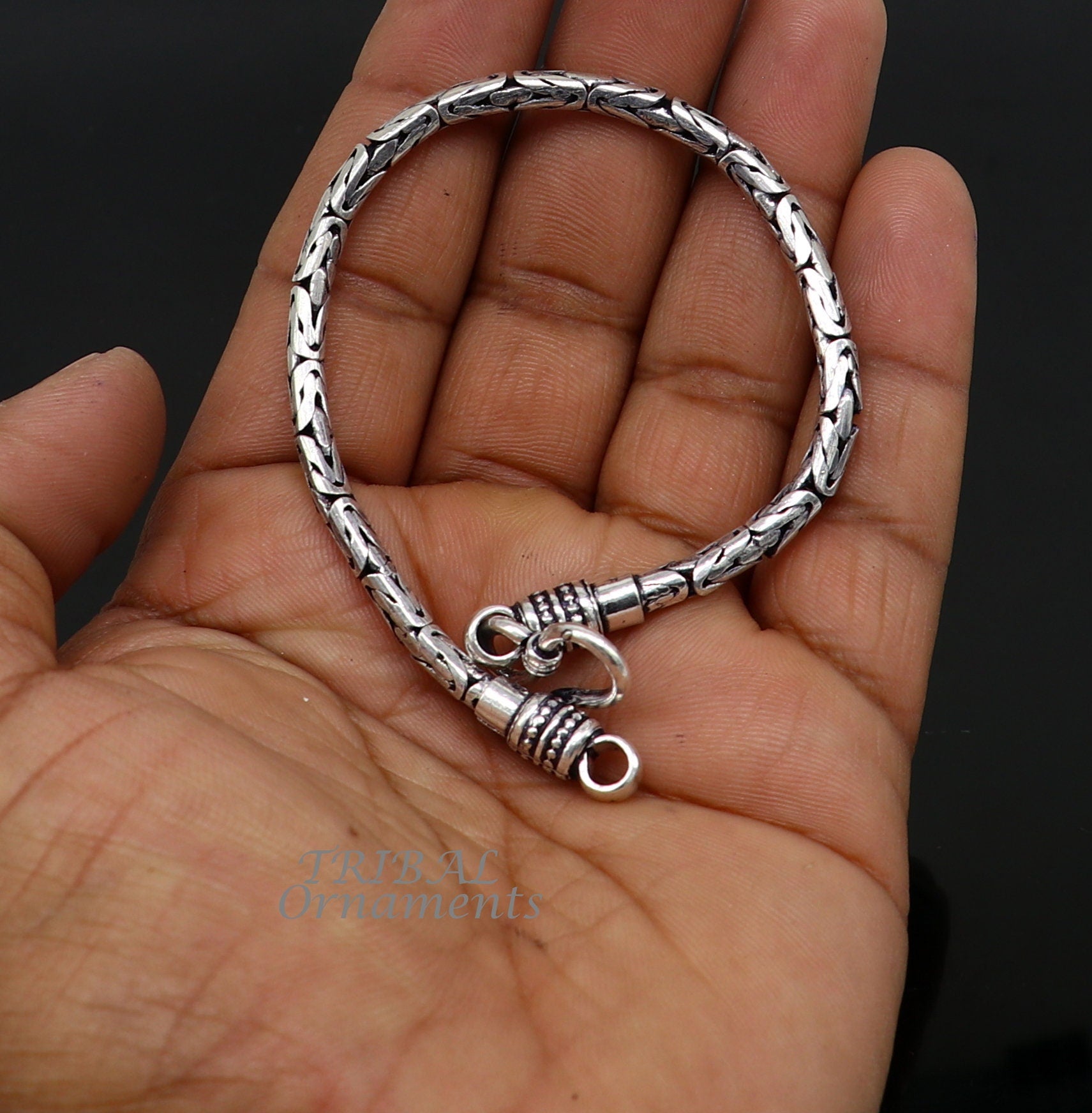 3.5mm 6.5" to 8.5" Unique byzantine design 925 Sterling silver handmade chain bracelet flexible bracelet unisex jewelry from India  sbr429 - TRIBAL ORNAMENTS