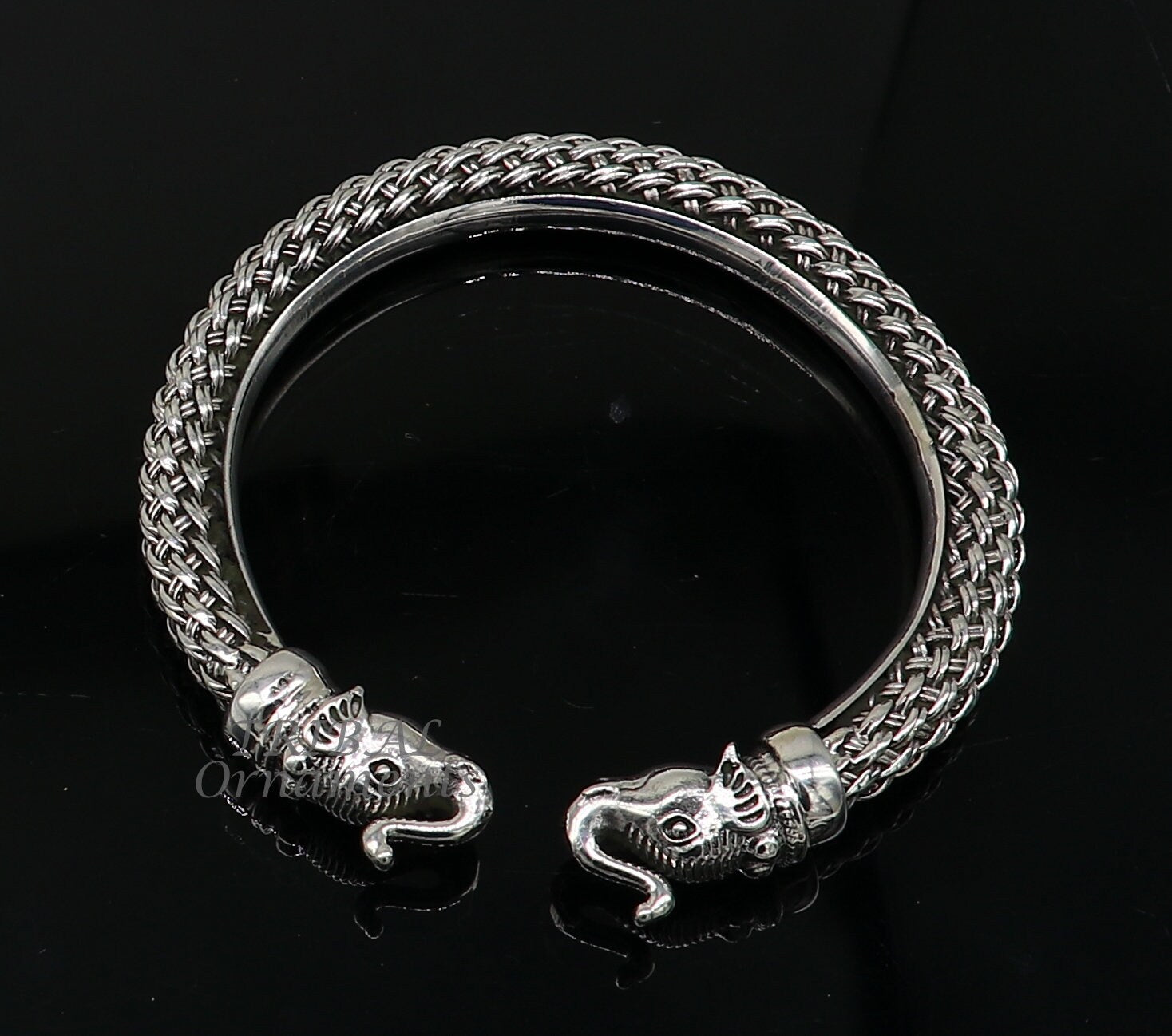 925 sterling silver traditional cultural ethnic elephant kada bangle bracelet pretty attractive tribal cuff bracelet ethnic jewelry  nsk623 - TRIBAL ORNAMENTS