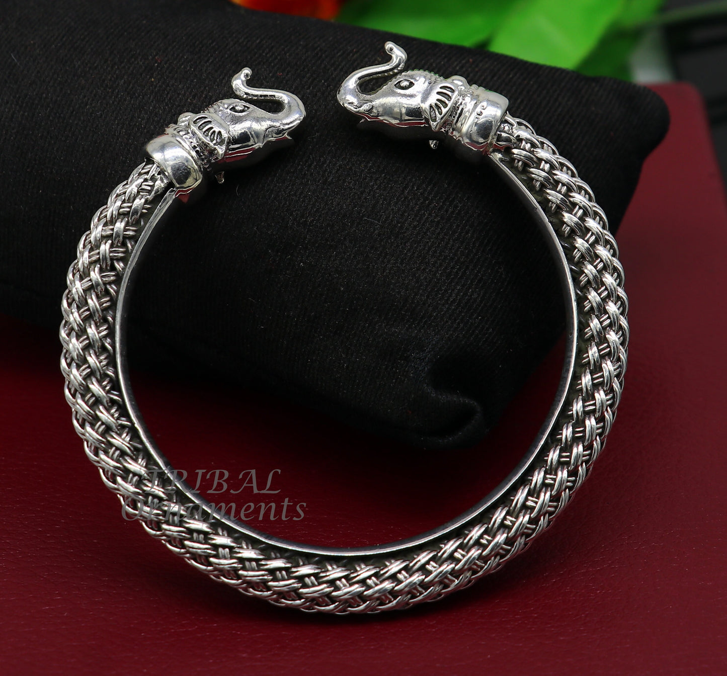 925 sterling silver traditional cultural ethnic elephant kada bangle bracelet pretty attractive tribal cuff bracelet ethnic jewelry  nsk623 - TRIBAL ORNAMENTS