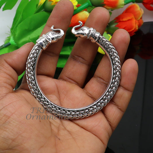 925 sterling silver traditional cultural ethnic elephant kada bangle bracelet pretty attractive tribal cuff bracelet ethnic jewelry  nsk623 - TRIBAL ORNAMENTS