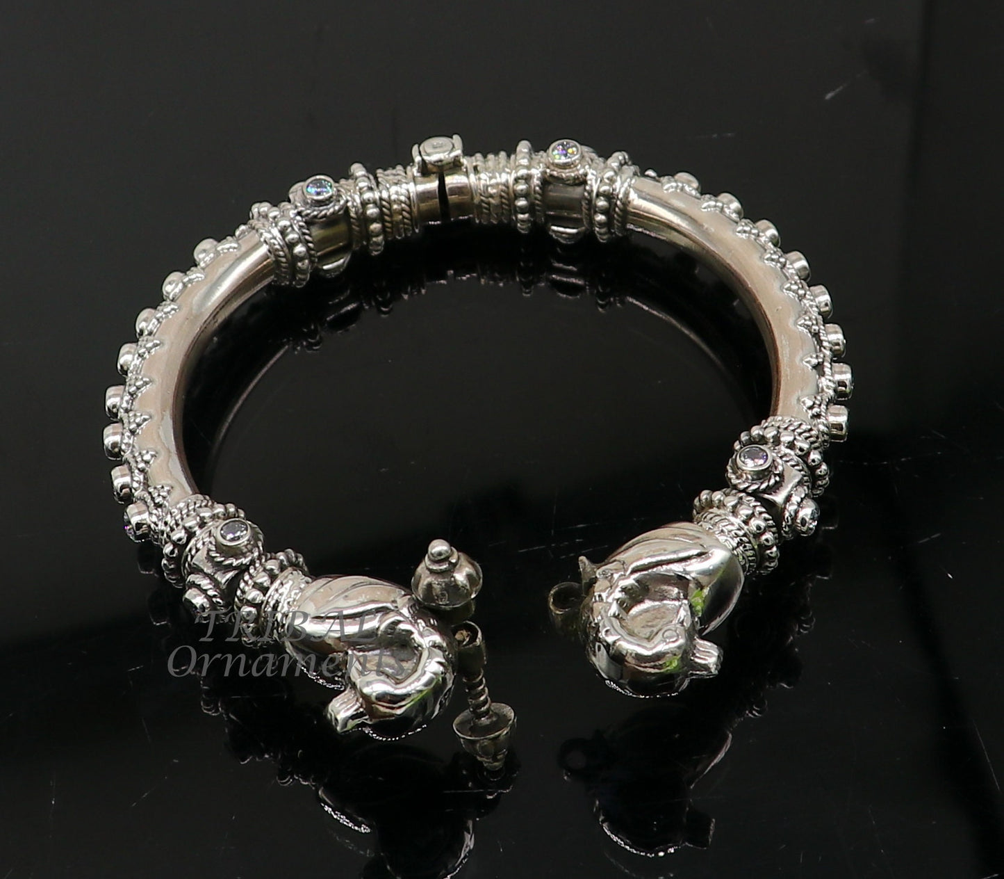 925 Sterling silver handmade cultural designer cubic zircon stone peacock kada tribal ethnic belly dance bangle bracelet nsk624 - TRIBAL ORNAMENTS