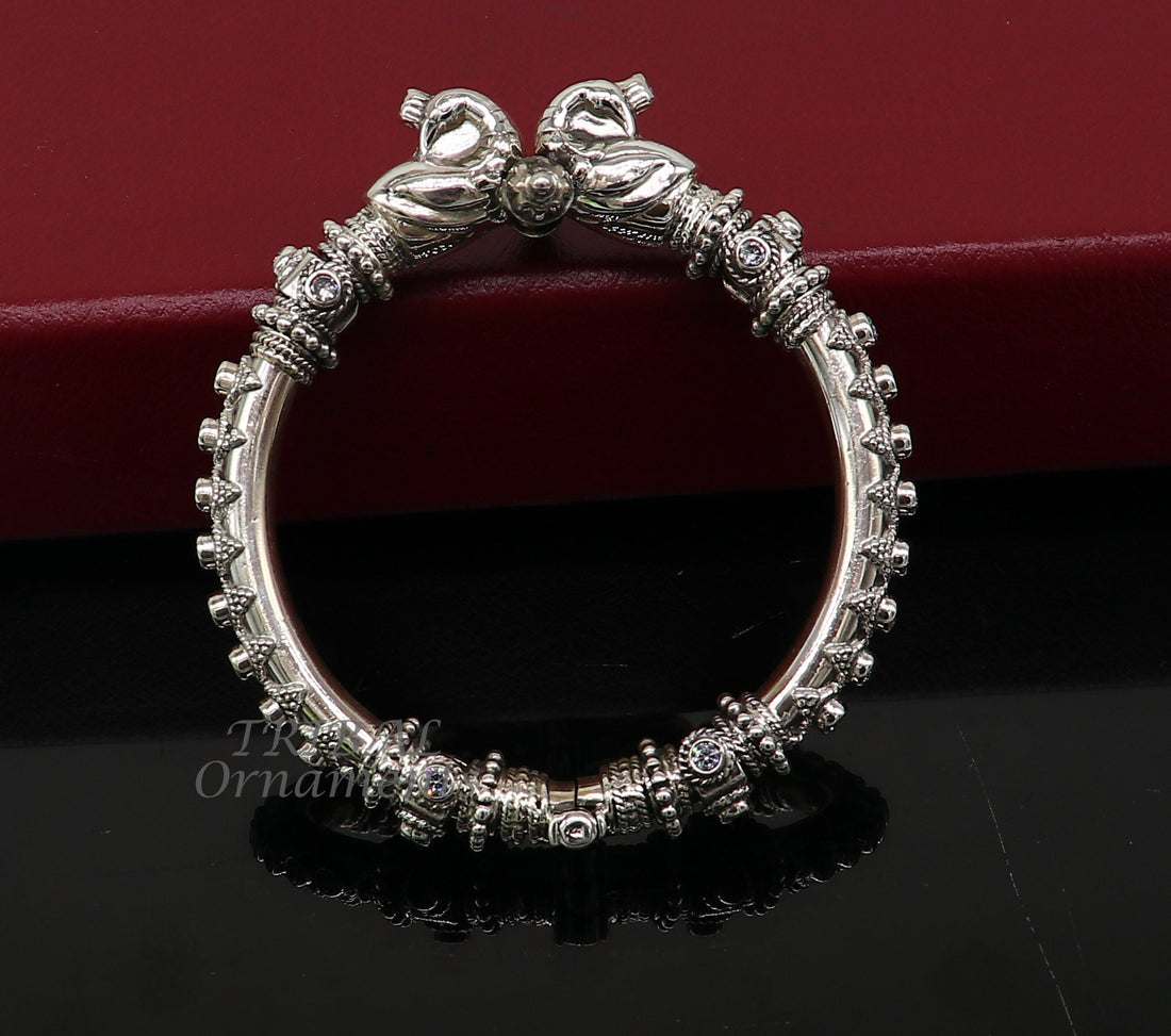 925 Sterling silver handmade cultural designer cubic zircon stone peacock kada tribal ethnic belly dance bangle bracelet nsk624 - TRIBAL ORNAMENTS