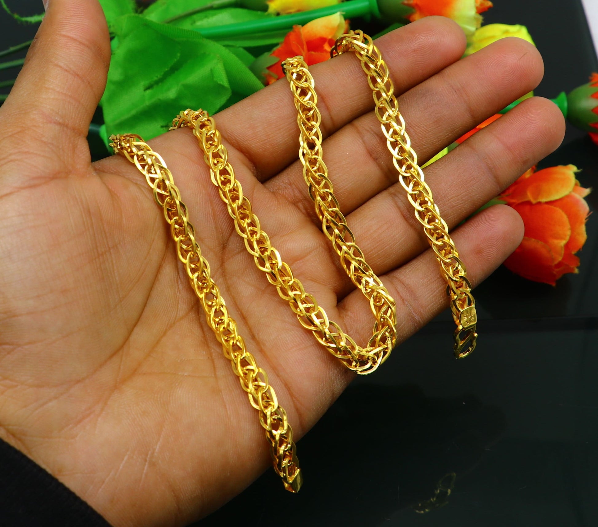 22karat yellow gold handmade unique design all sizes chain necklace amazing men's gifting wedding jewelry ch575 - TRIBAL ORNAMENTS