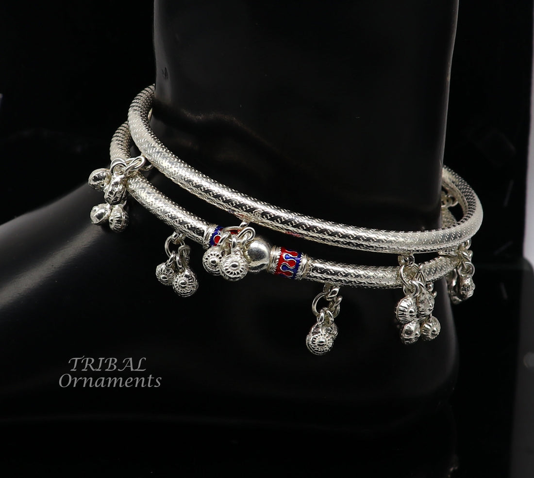 925 Sterling silver Handmade indian traditional women's charming noisy jingling bells foot kada ankle kada bracelet tribal jewelry nsfk88 - TRIBAL ORNAMENTS