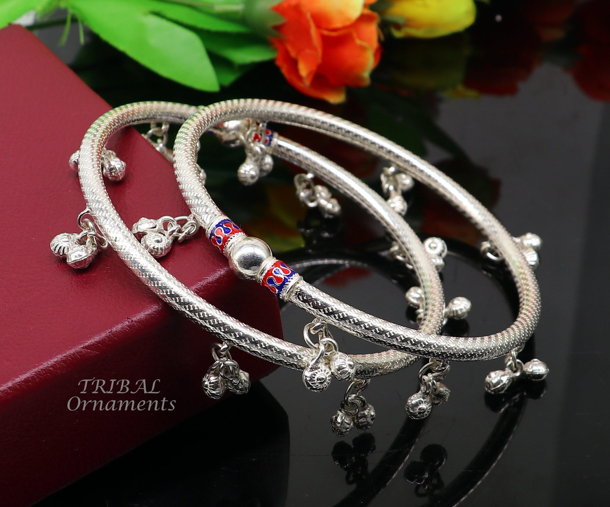 925 Sterling silver Handmade indian traditional women's charming noisy jingling bells foot kada ankle kada bracelet tribal jewelry nsfk88 - TRIBAL ORNAMENTS