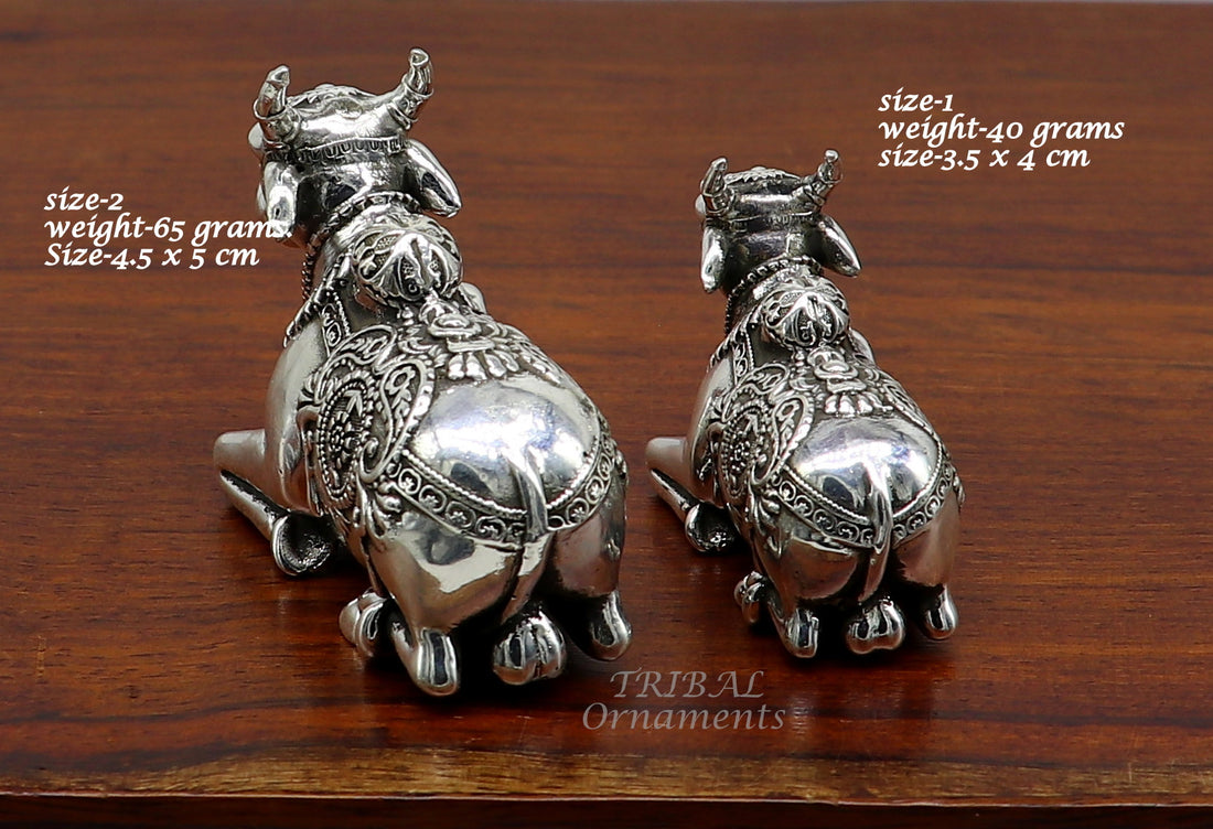 925 Sterling silver Lord Shiva Vahan Nandi Maharaj handmade small article for puja, best gift for lord Shiva, divine Nandi statue su995 - TRIBAL ORNAMENTS
