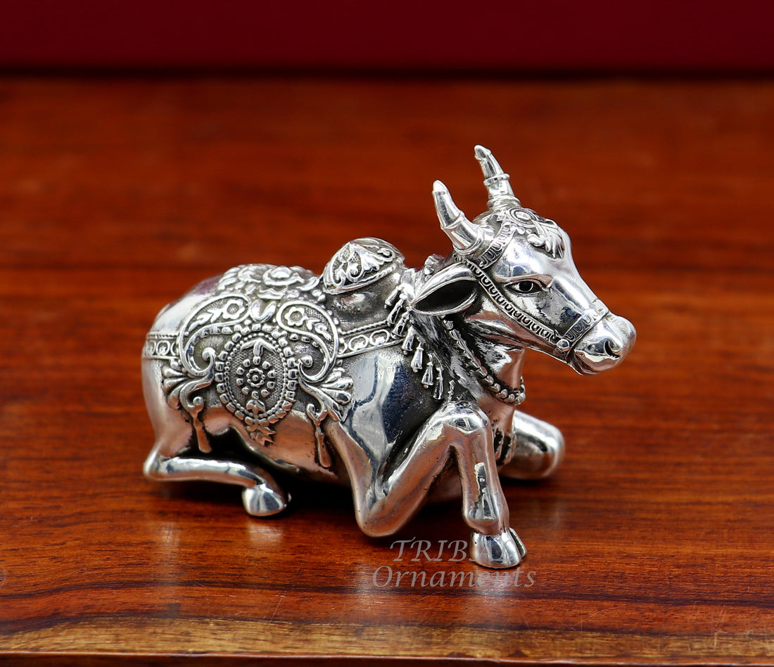 925 Sterling silver Lord Shiva Vahan Nandi Maharaj handmade small article for puja, best gift for lord Shiva, divine Nandi statue su998 - TRIBAL ORNAMENTS