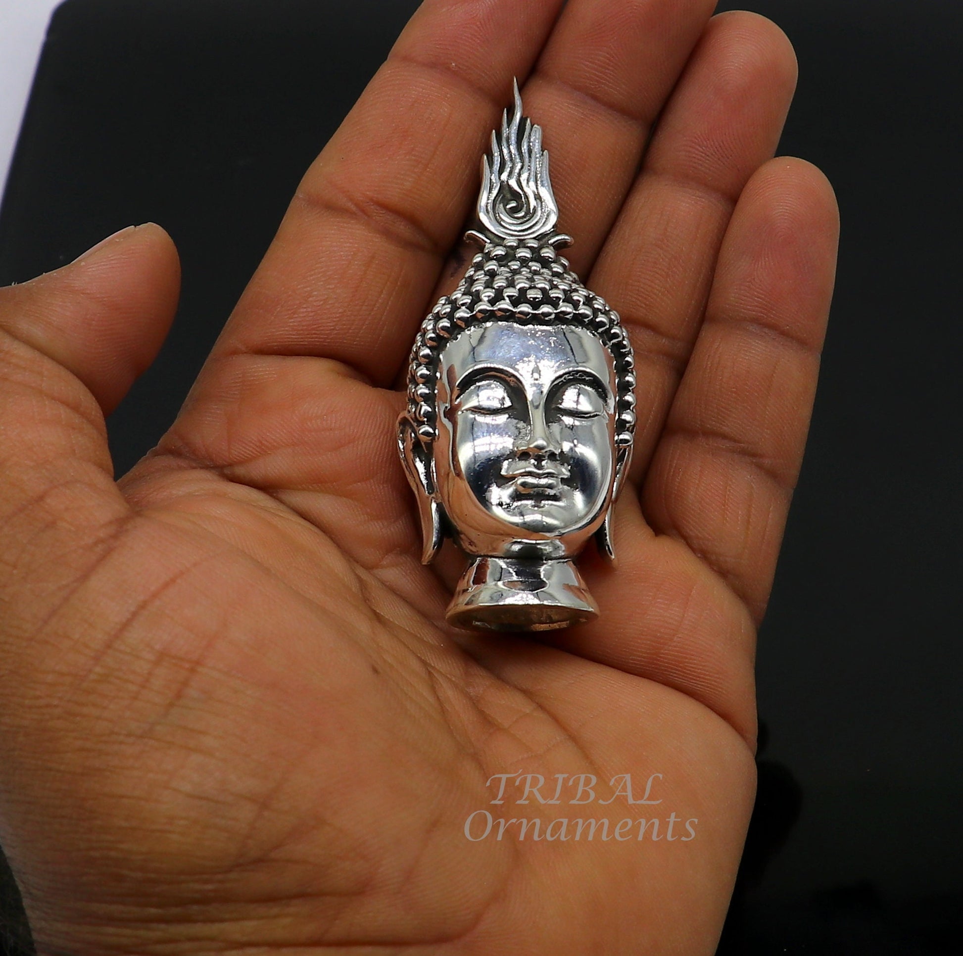 925 sterling silver handmade divine idol lord buddha face figurine statue, silver god Goutam Bbuddha sculpture best gifting article su997 - TRIBAL ORNAMENTS