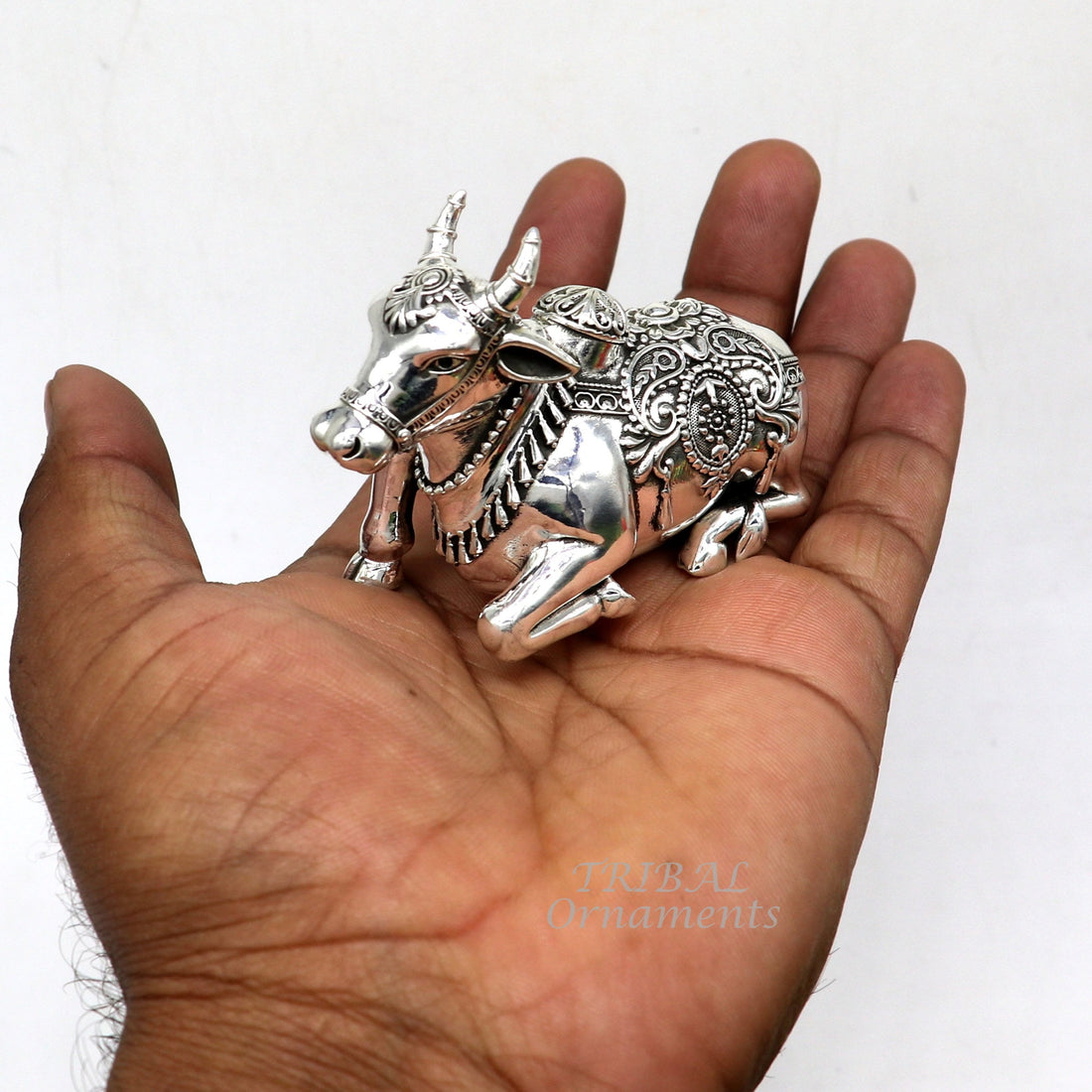 925 Sterling silver Lord Shiva Vahan Nandi Maharaj handmade small article for puja, best gift for lord Shiva, divine Nandi statue su998 - TRIBAL ORNAMENTS