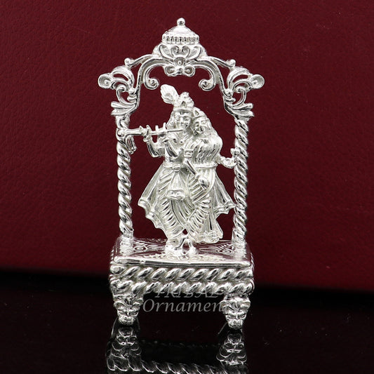 925 sterling silver handmade Divine Hindu god Krishna with Radha blessing Statue, Stunning Radha kishan figurine puja article su999 - TRIBAL ORNAMENTS