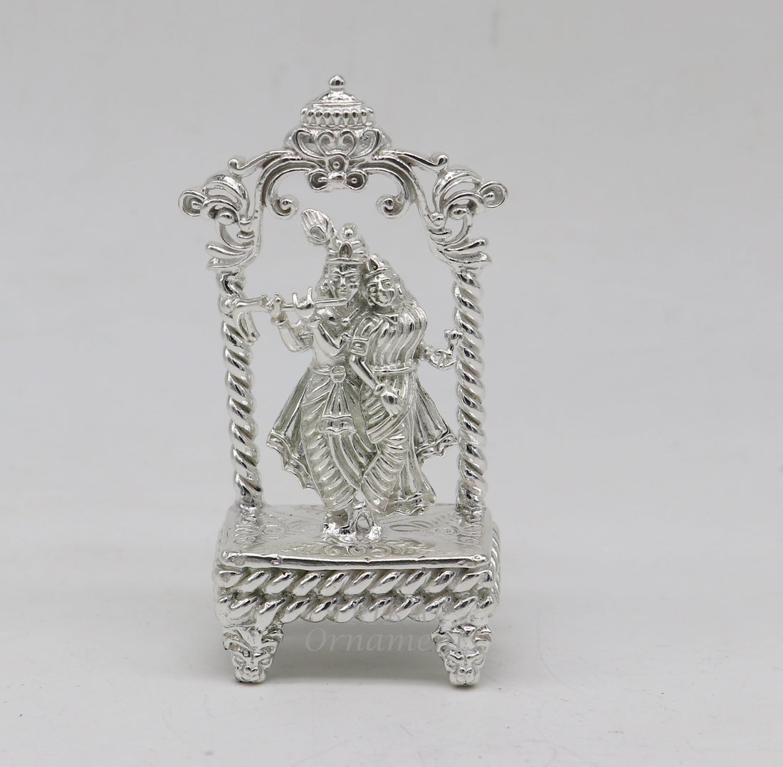 925 sterling silver handmade Divine Hindu god Krishna with Radha blessing Statue, Stunning Radha kishan figurine puja article su999 - TRIBAL ORNAMENTS