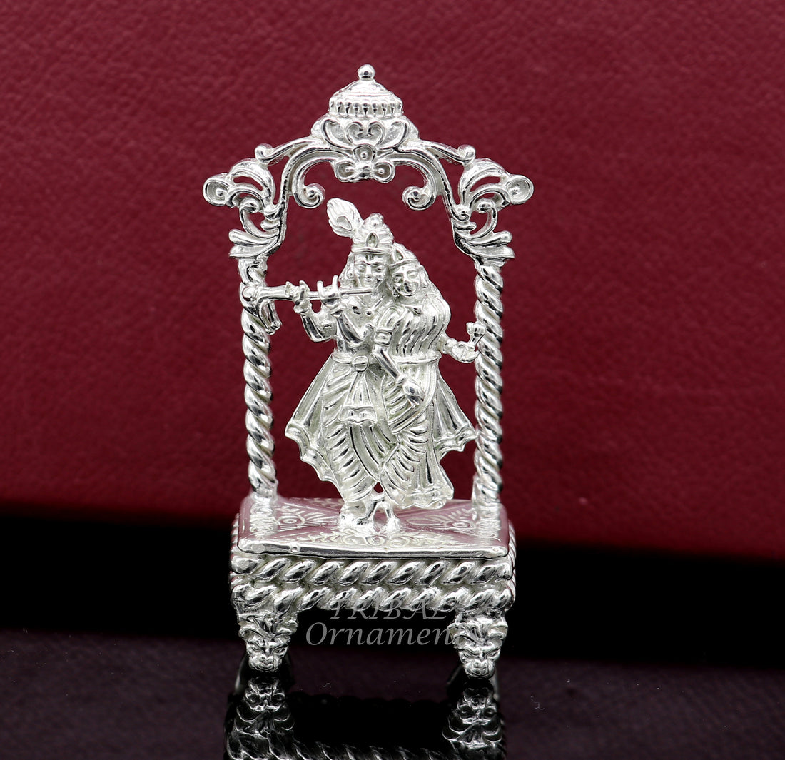 925 sterling silver handmade Divine Hindu god Krishna with Radha blessing Statue, Stunning Radha kishan figurine puja article su999 - TRIBAL ORNAMENTS