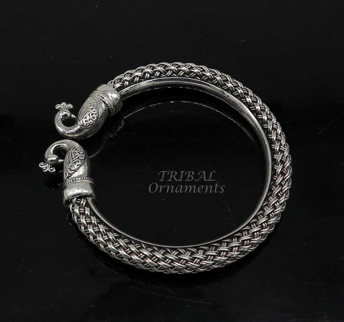 925 sterling silver handmade fashionable vintage peacock design bangle bracelet kada, unisex customized personalized hip-hop jewelry nsk627 - TRIBAL ORNAMENTS