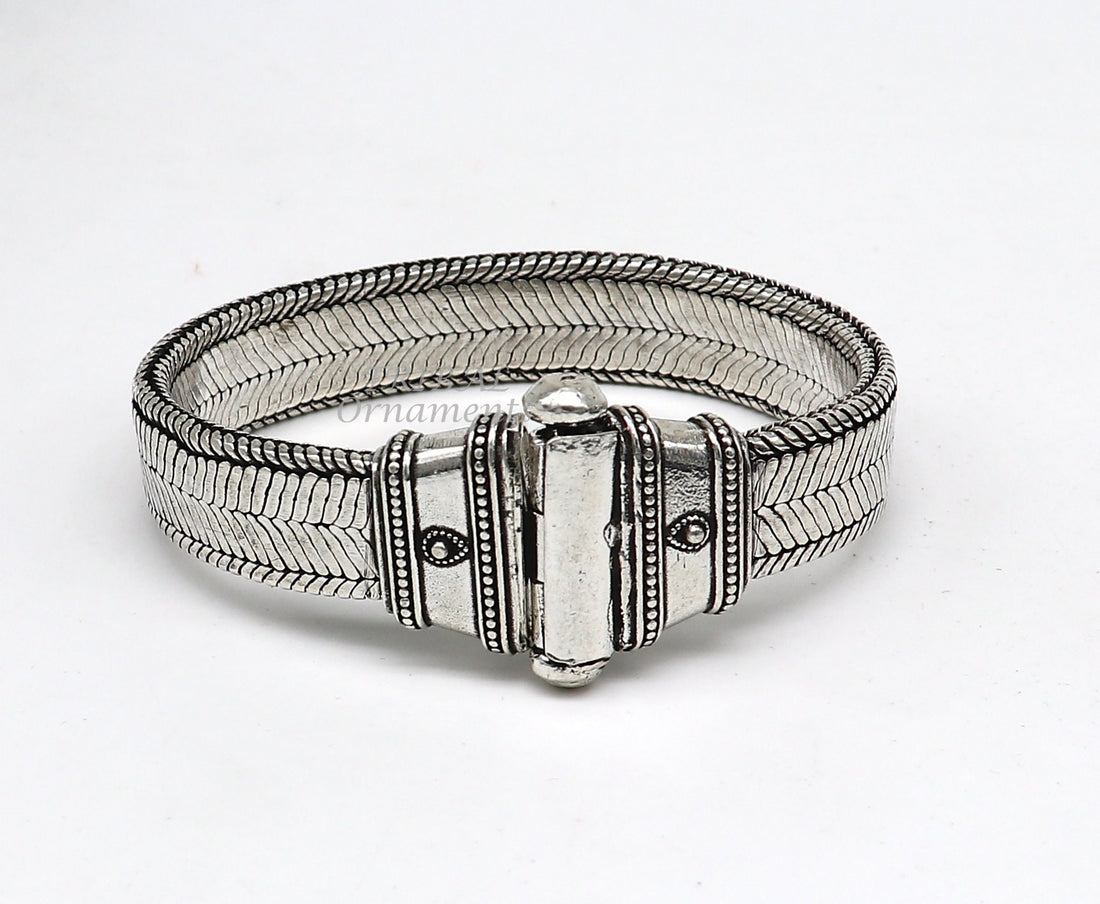 14 mm 8"or 8.5" solid flat 925 sterling silver handmade gorgeous wheat chain flexible bracelet belt unisex heavy bracelet India sbr431 - TRIBAL ORNAMENTS