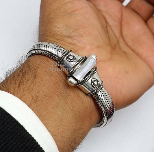10 mm 8.5" solid Half round D shape 925 sterling silver gorgeous snake chain flexible bracelet belt unisex heavy bracelet India sbr432 - TRIBAL ORNAMENTS