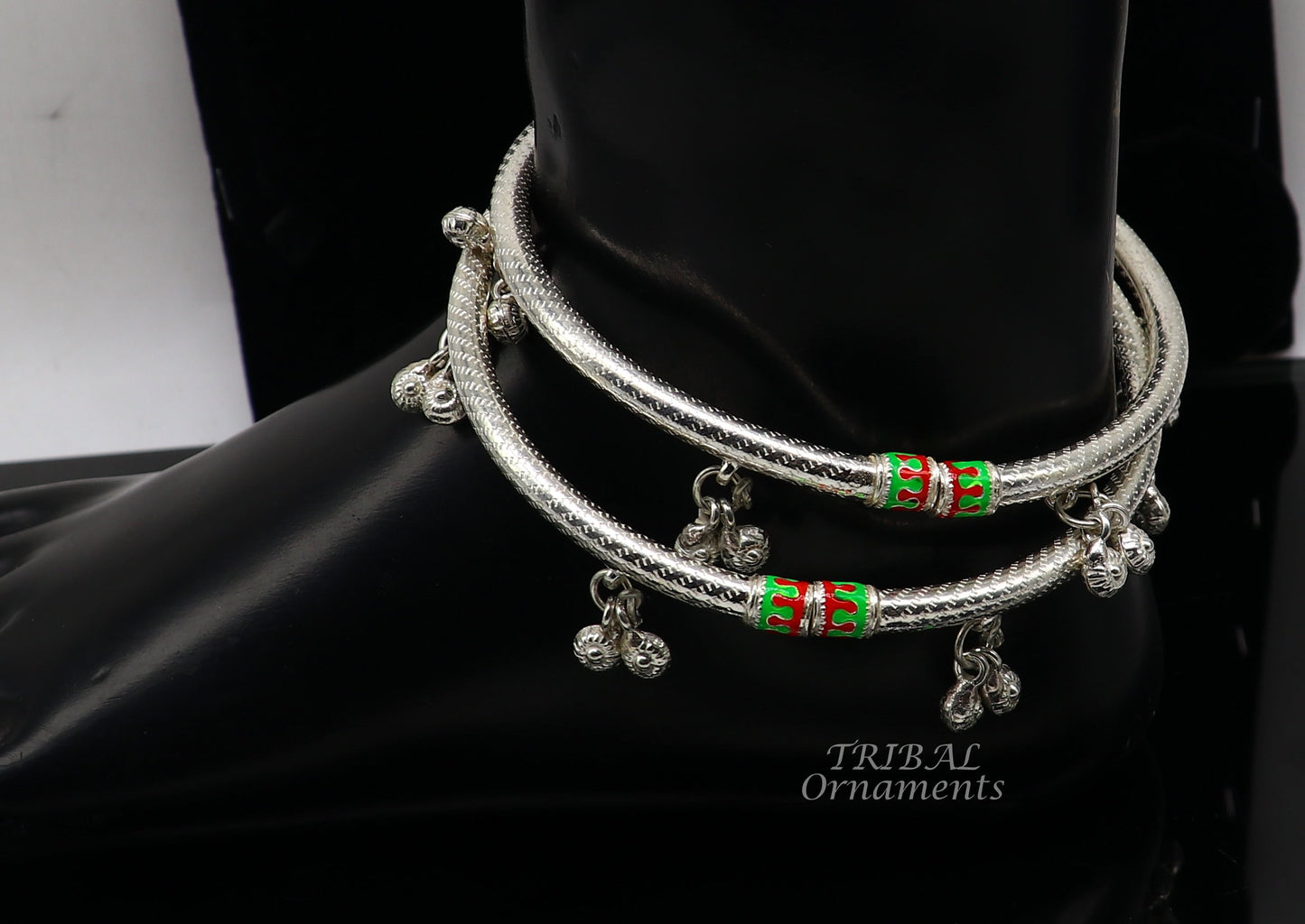 925 Sterling silver Handmade Indian traditional women's charming noisy jingling bells foot kada ankle kada bracelet tribal jewelry nsfk91 - TRIBAL ORNAMENTS