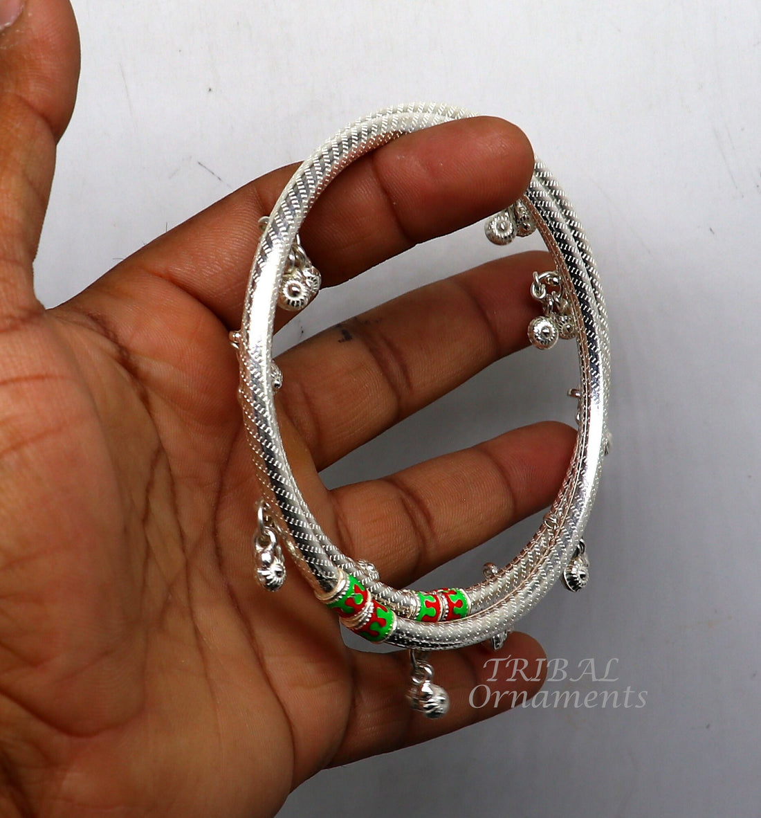 925 Sterling silver Handmade Indian traditional women's charming noisy jingling bells foot kada ankle kada bracelet tribal jewelry nsfk91 - TRIBAL ORNAMENTS