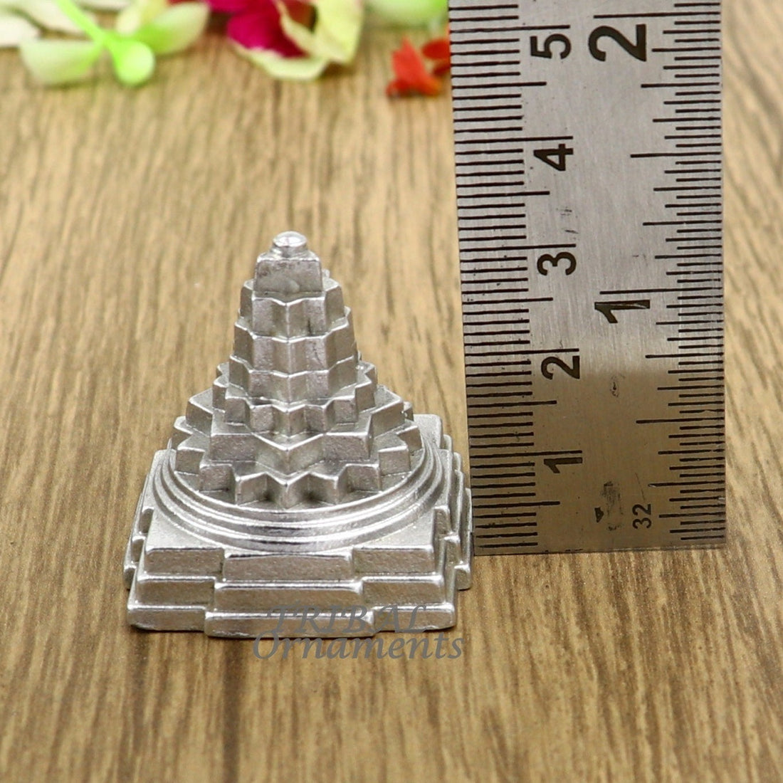 Divine Solid mercury 3d pyramid of shree yantra, Parad Mahalakshmi Yantram figurine for puja at home best way for wealth and prosperity MA05 - TRIBAL ORNAMENTS