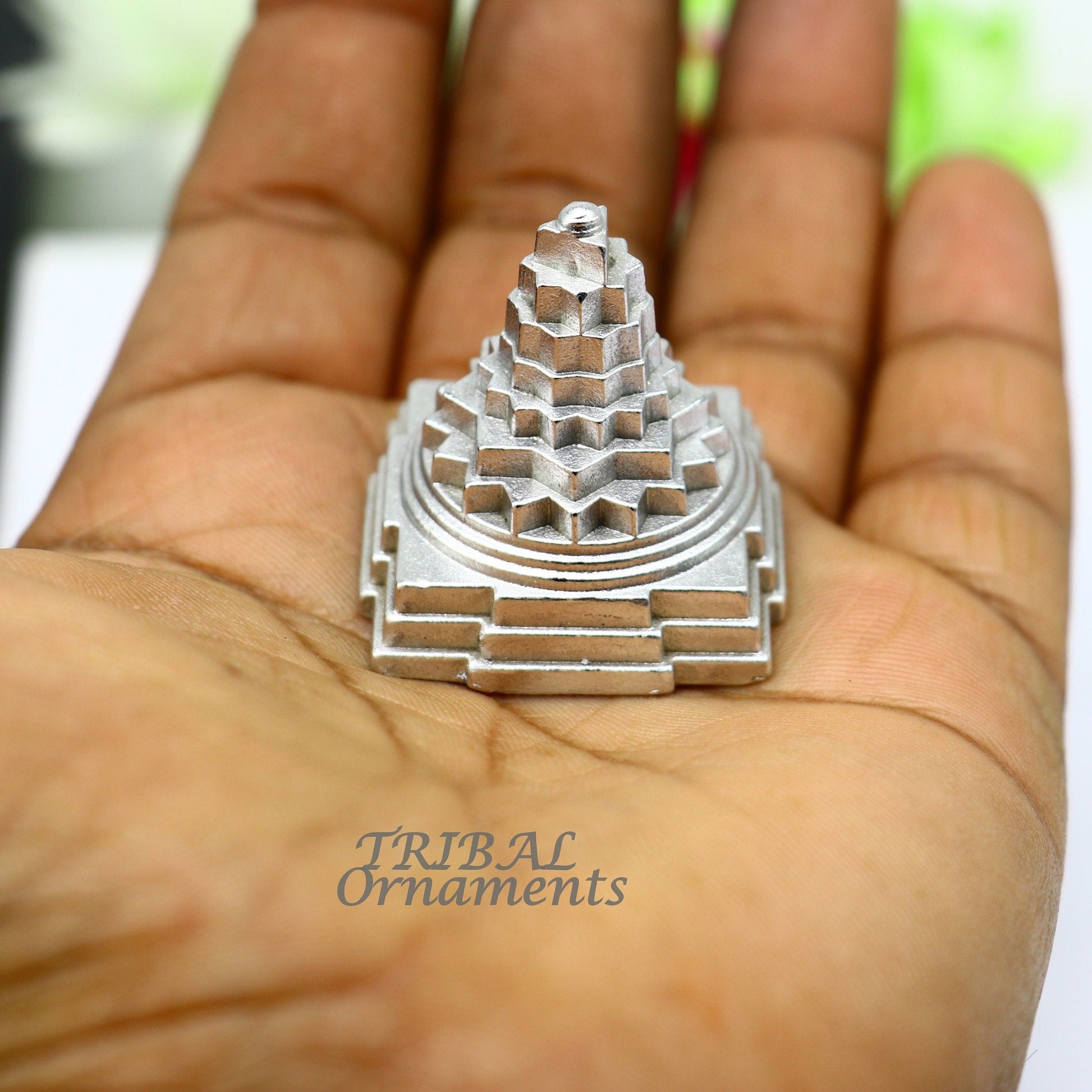 Divine Solid mercury 3d pyramid of shree yantra, Parad Mahalakshmi Yantram figurine for puja at home best way for wealth and prosperity MA05 - TRIBAL ORNAMENTS