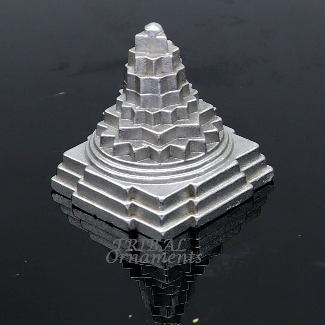 Divine Solid mercury 3d pyramid of shree yantra, Parad Mahalakshmi Yantram figurine for puja at home best way for wealth and prosperity MA05 - TRIBAL ORNAMENTS