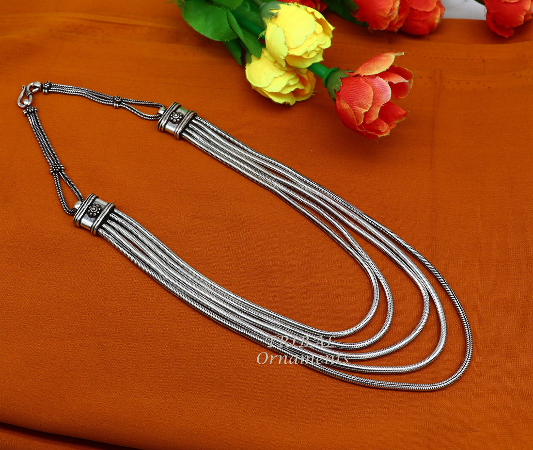 925 sterling silver fabulous smooth snake chain five strands multiline necklace jewelry, vintage wedding charm layered necklace set517 - TRIBAL ORNAMENTS