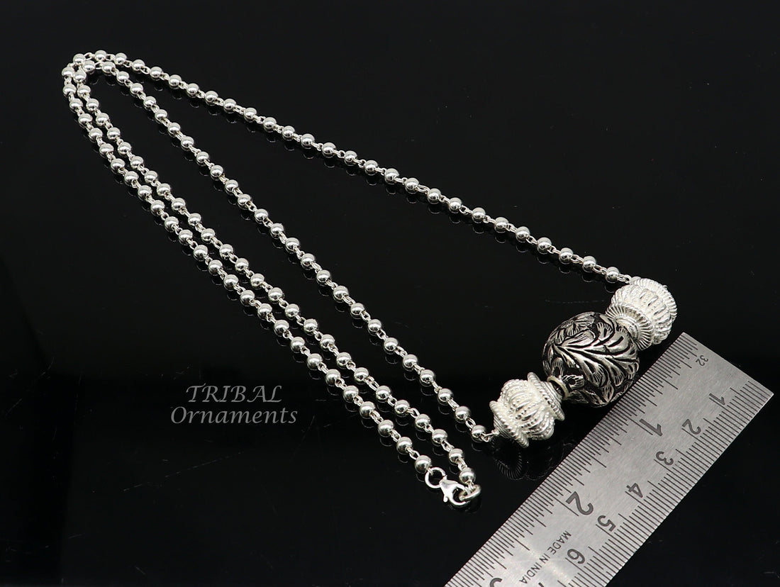 925 sterling silver handmade vintage designer stylish beaded long necklace, wedding brides charm Guttapusalu necklace ethnic jewelry SET523 - TRIBAL ORNAMENTS